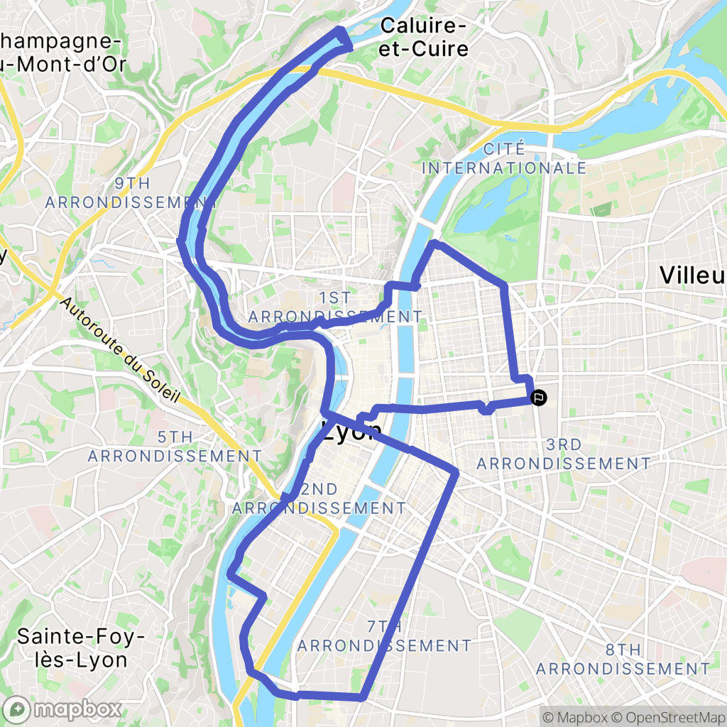 Lyon : carte du parcours de randonnée - France