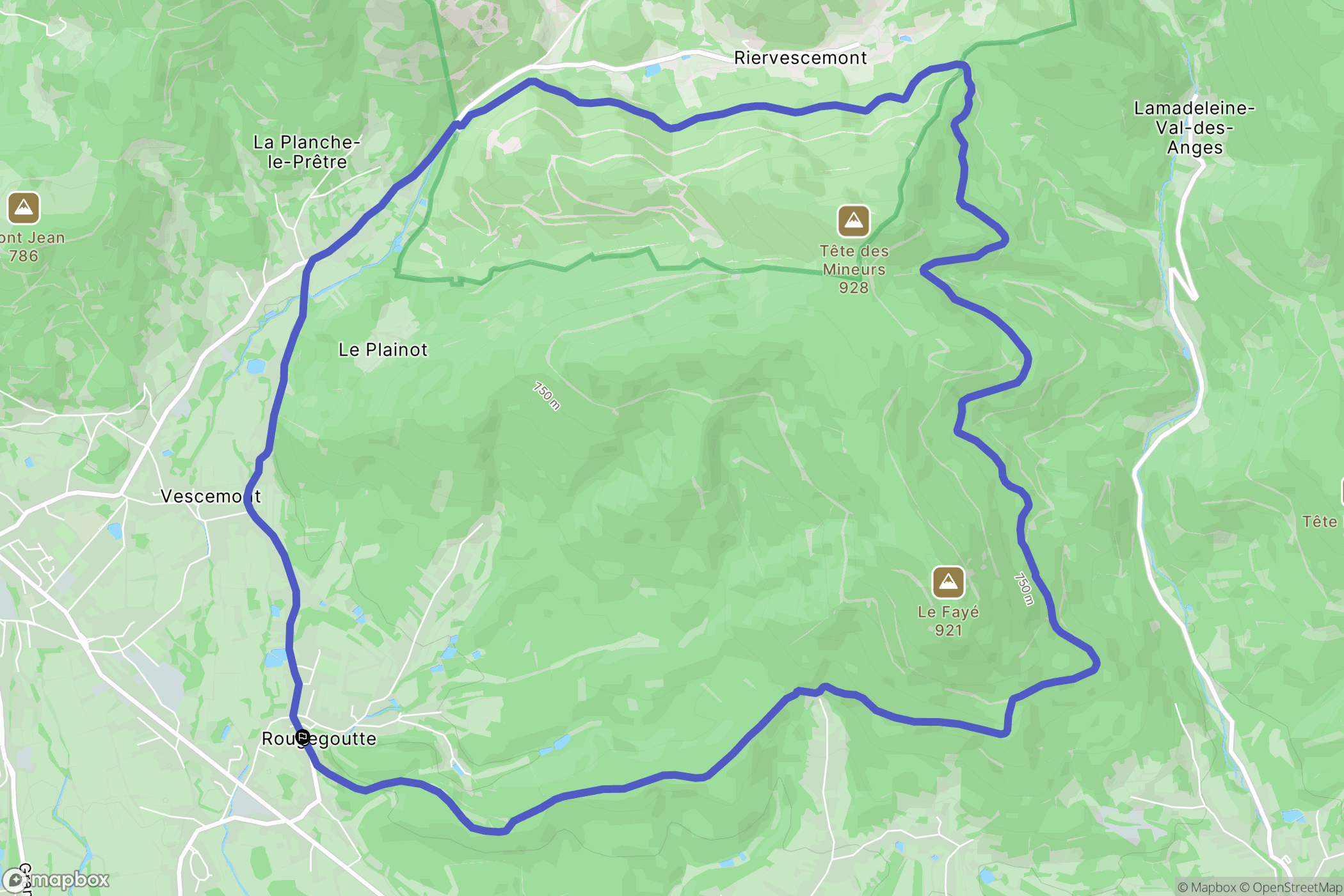 Rougegoutte : carte du parcours de randonnée - France
