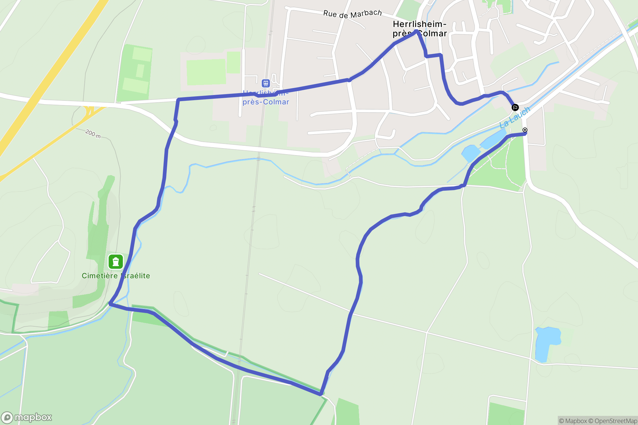 Herrlisheim-prés-Colmar : carte du parcours de randonnée - France