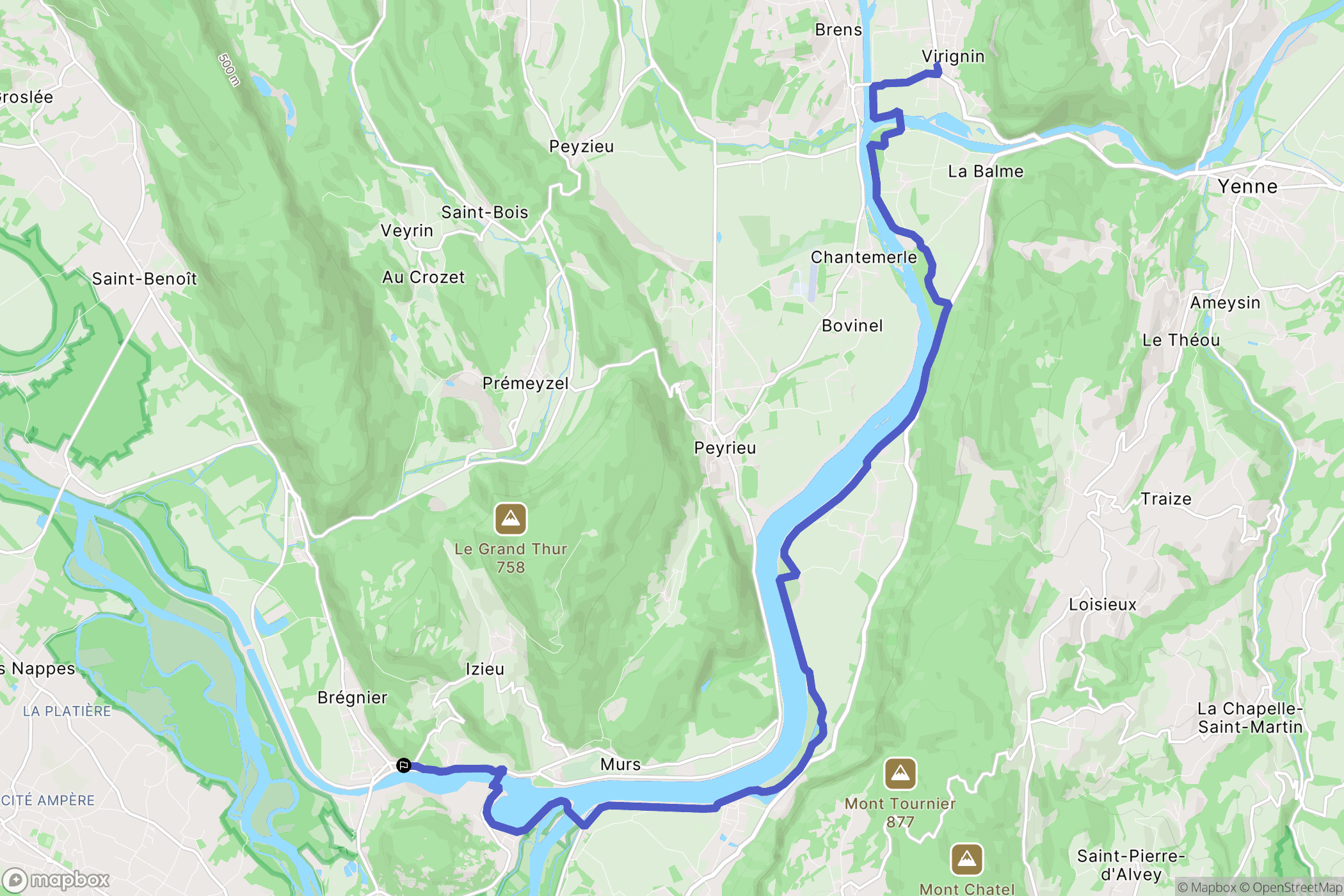 Brégnier-Cordon : carte du parcours de randonnée - France