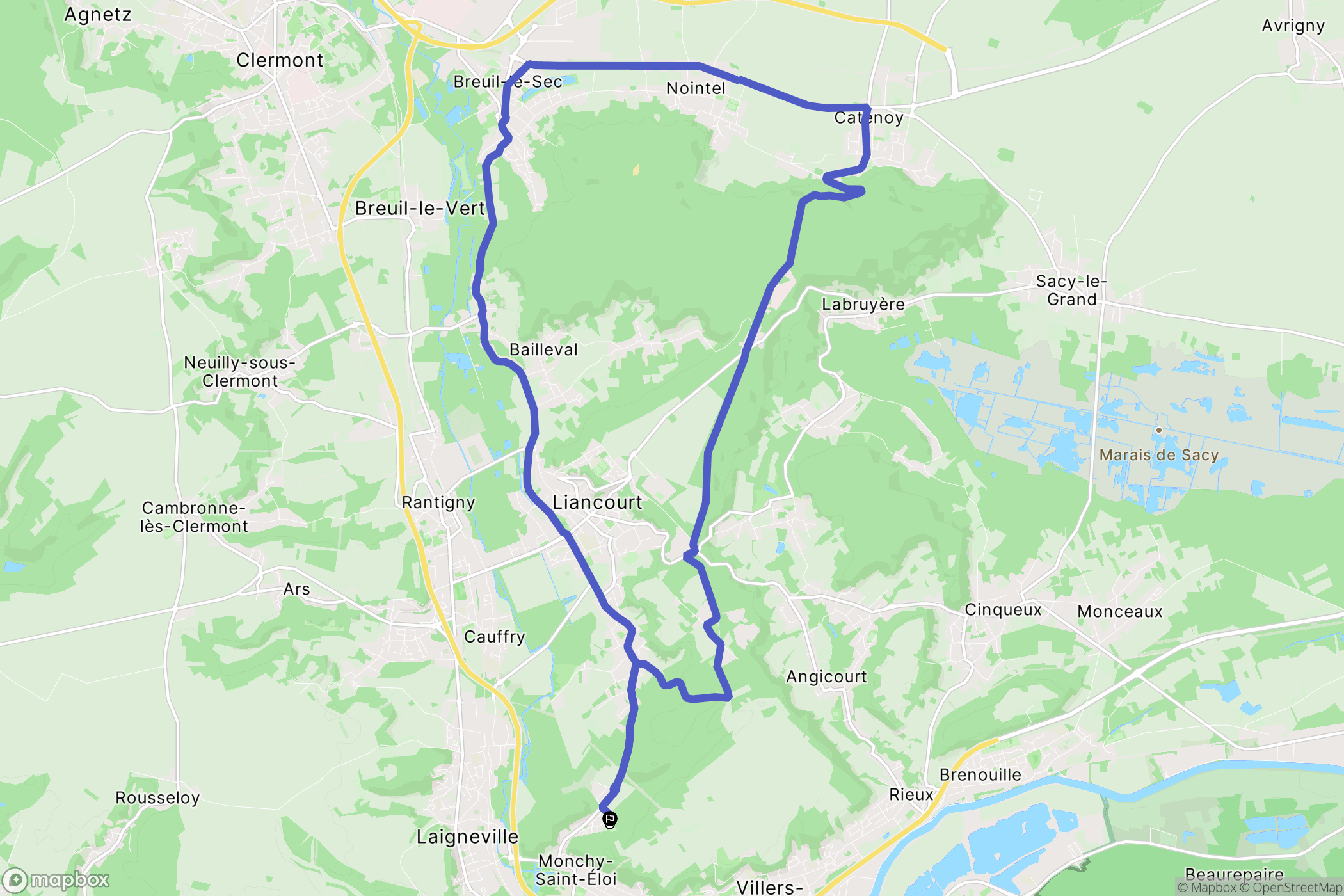 Monchy-Saint-Éloi : carte du parcours de randonnée - France