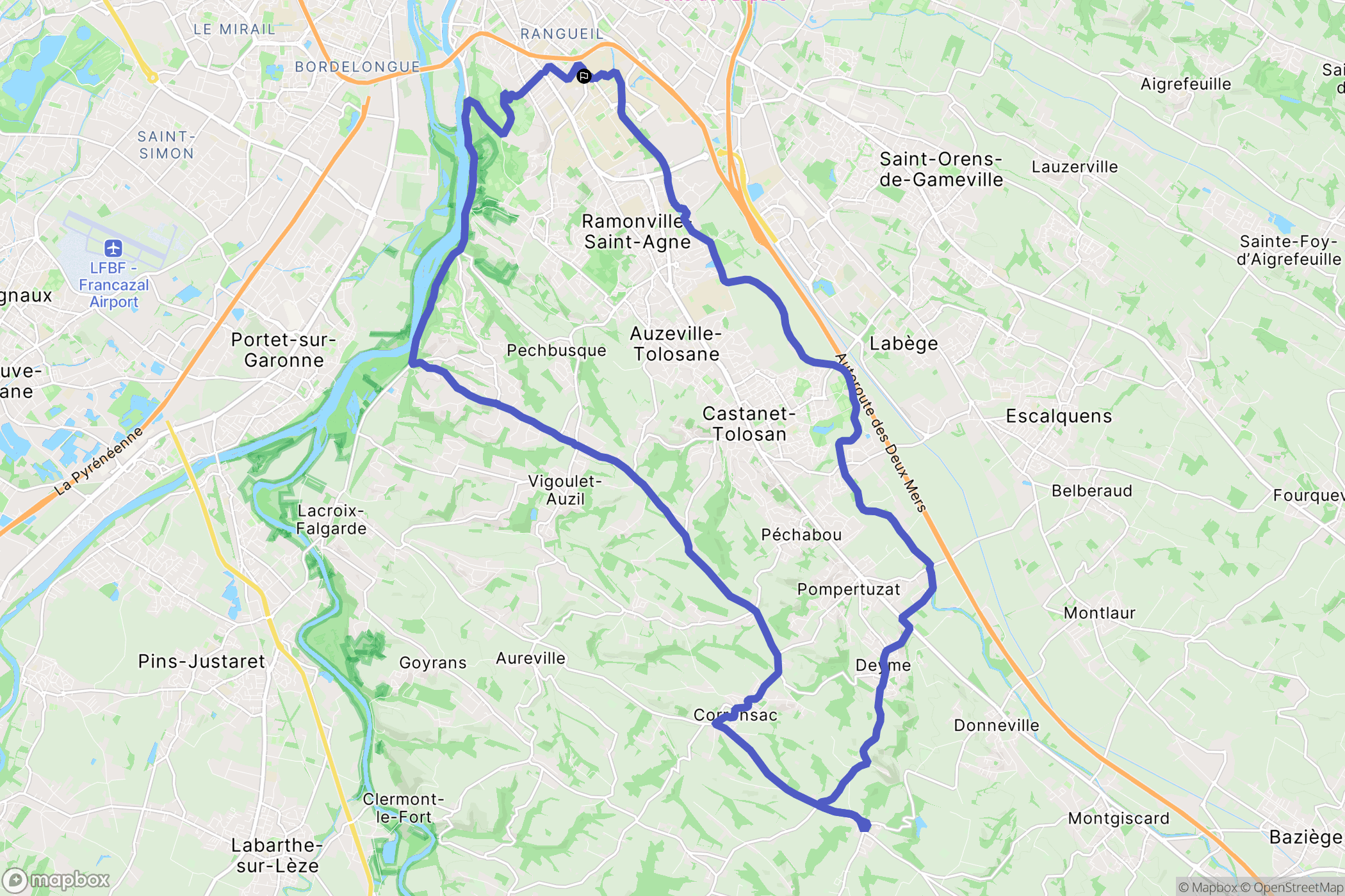 Toulouse : carte du parcours de randonnée - France