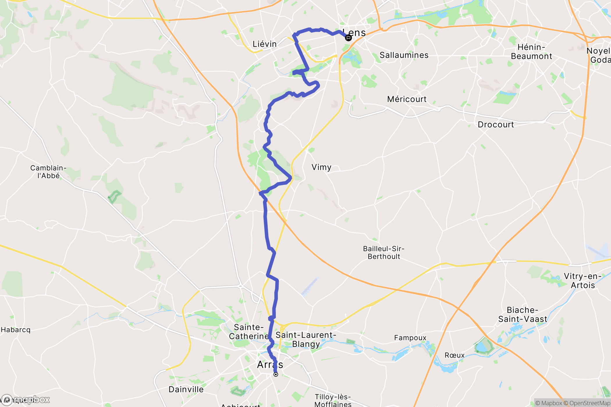 Arras : carte du parcours de randonnée - France