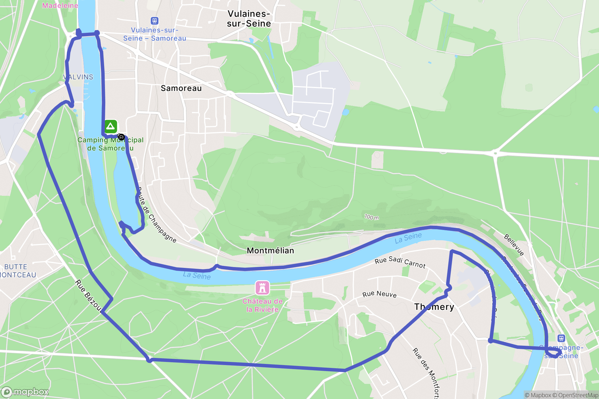 Samoreau : carte du parcours de randonnée - France