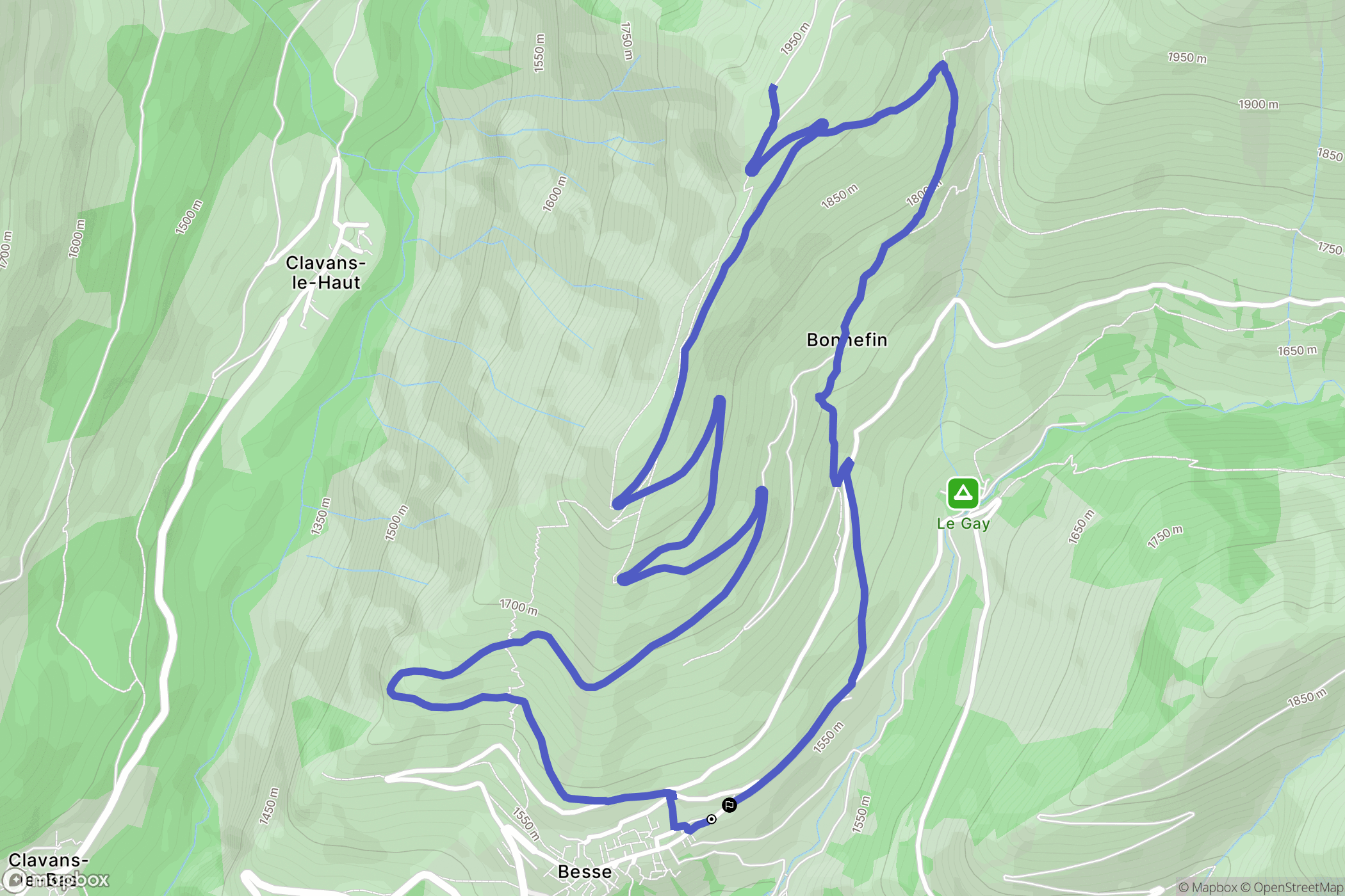 Besse : carte du parcours de randonnée - France