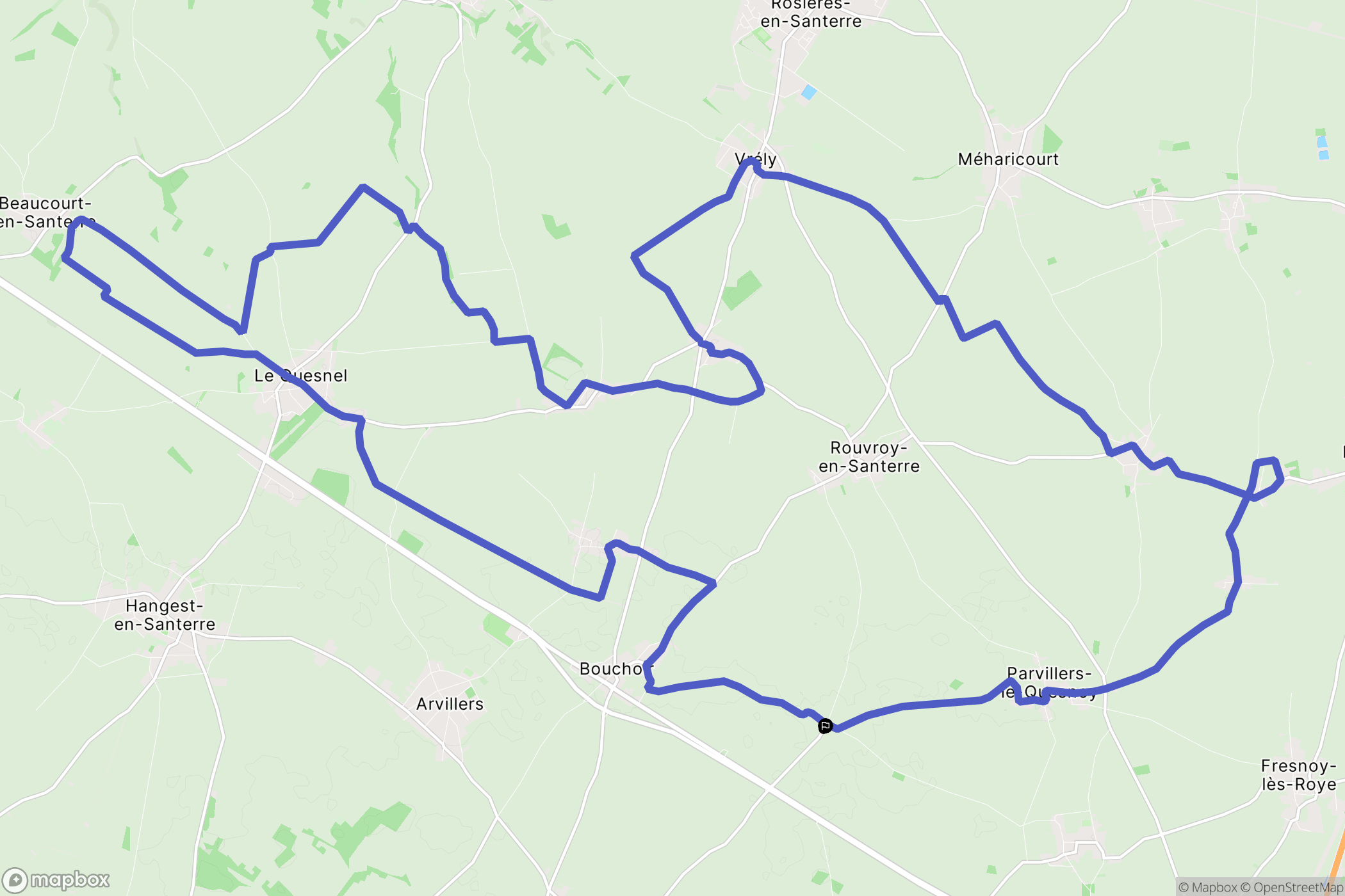 Parvillers-le-Quesnoy : carte du parcours de randonnée - France