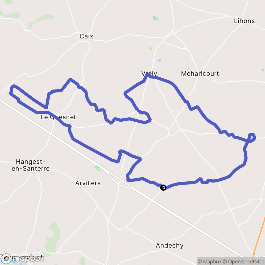 Parvillers-le-Quesnoy : carte du parcours de randonnée - France