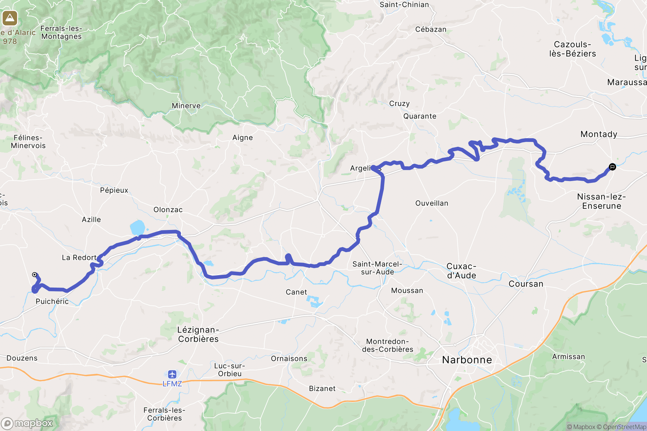 Puichéric : carte du parcours de randonnée - France
