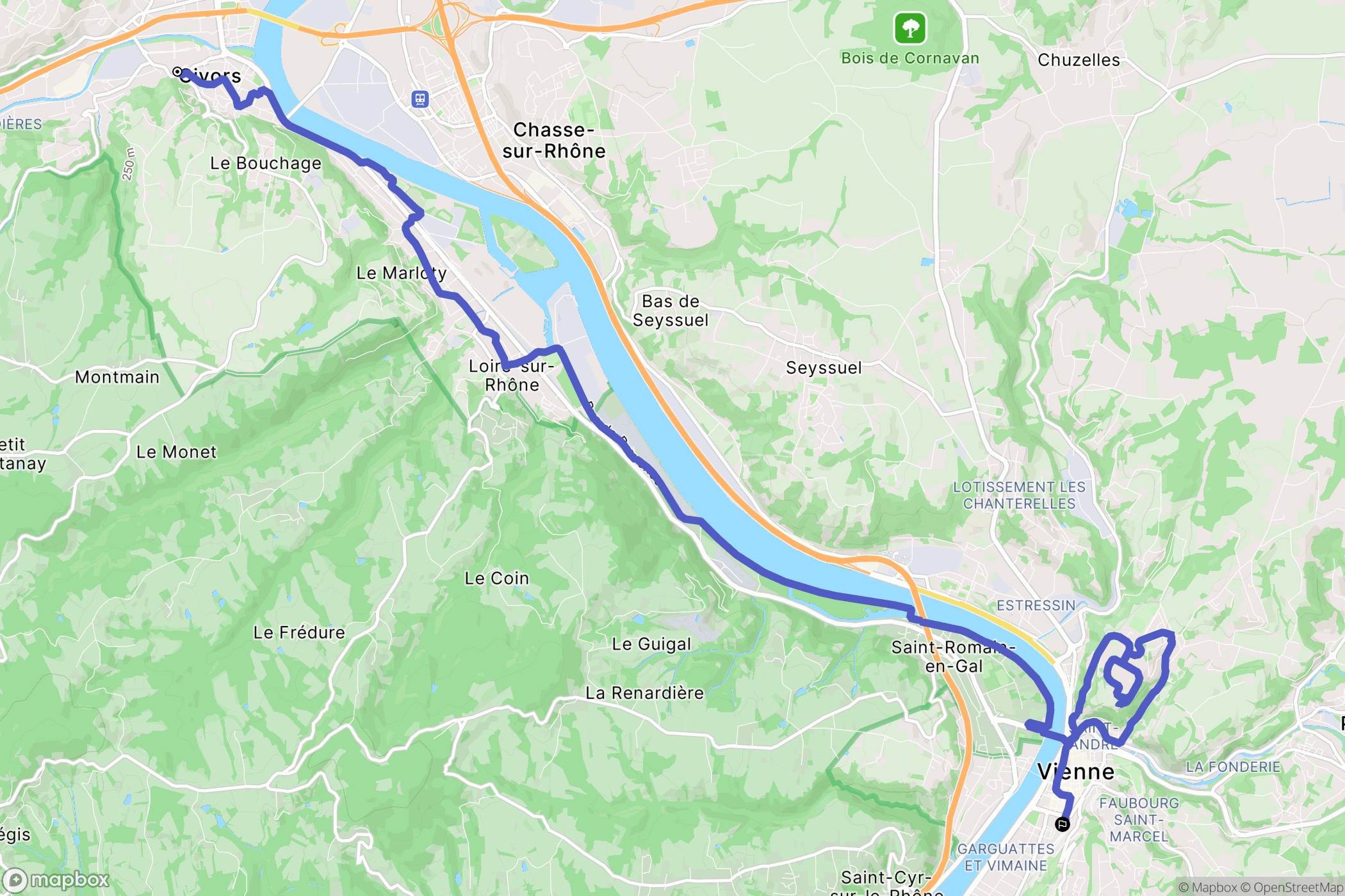 Givors : carte du parcours de randonnée - France