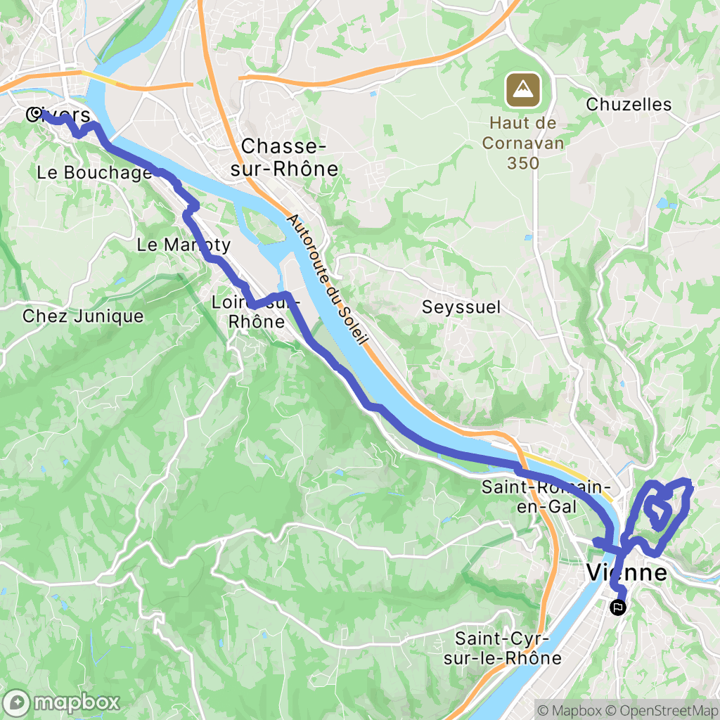 Givors : carte du parcours de randonnée - France