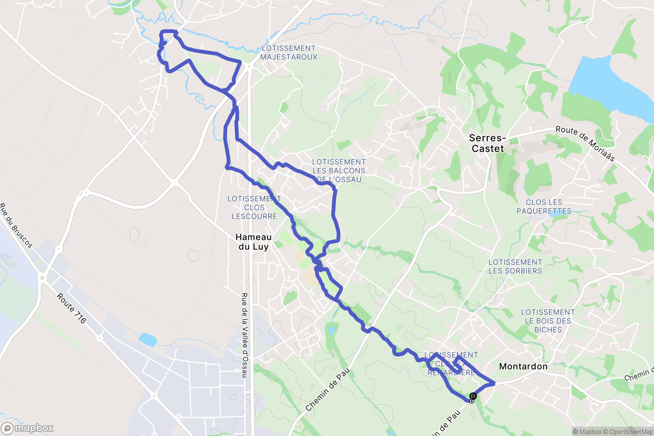 Montardon : carte du parcours de randonnée - France