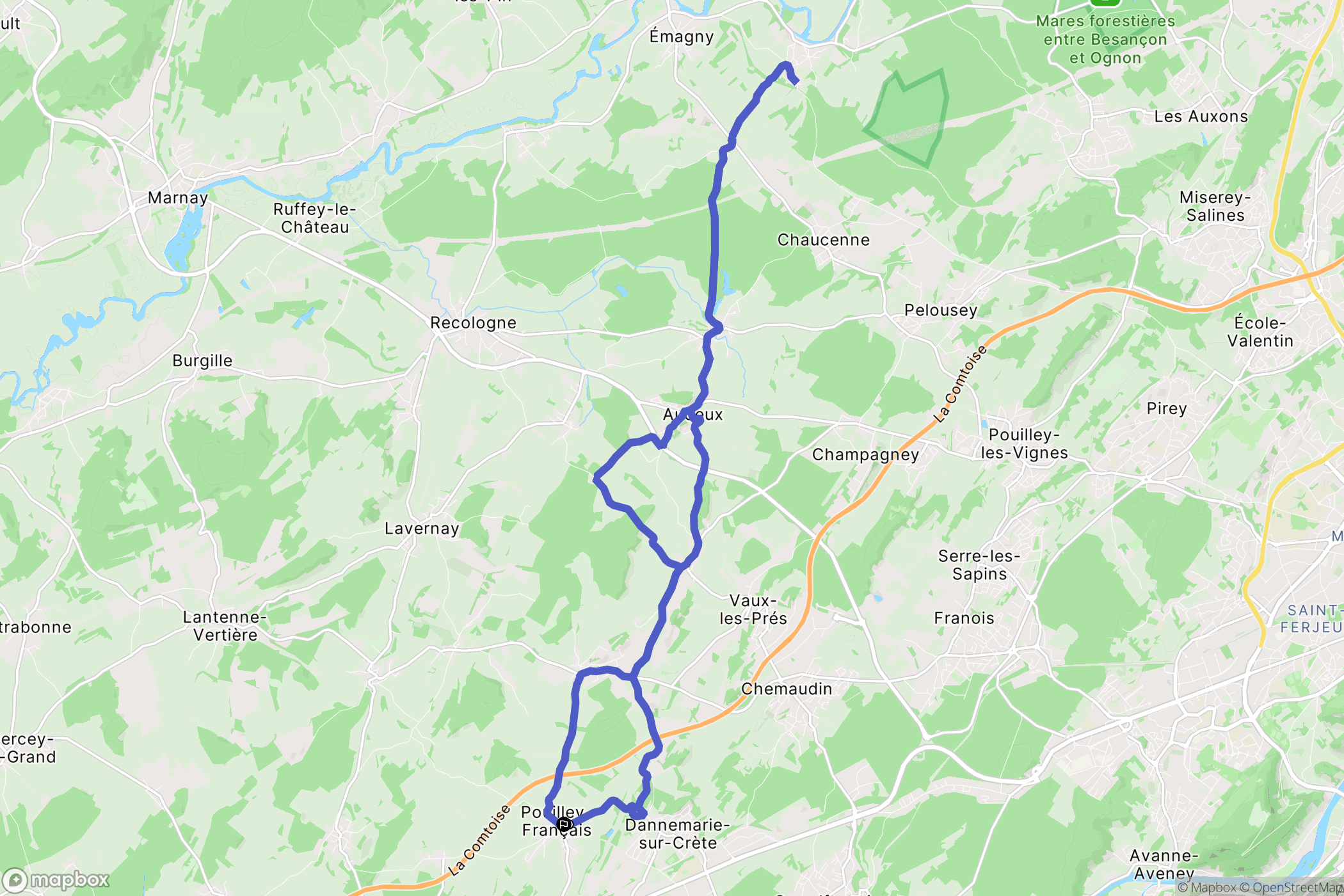 Pouilley-Français : carte du parcours de randonnée - France