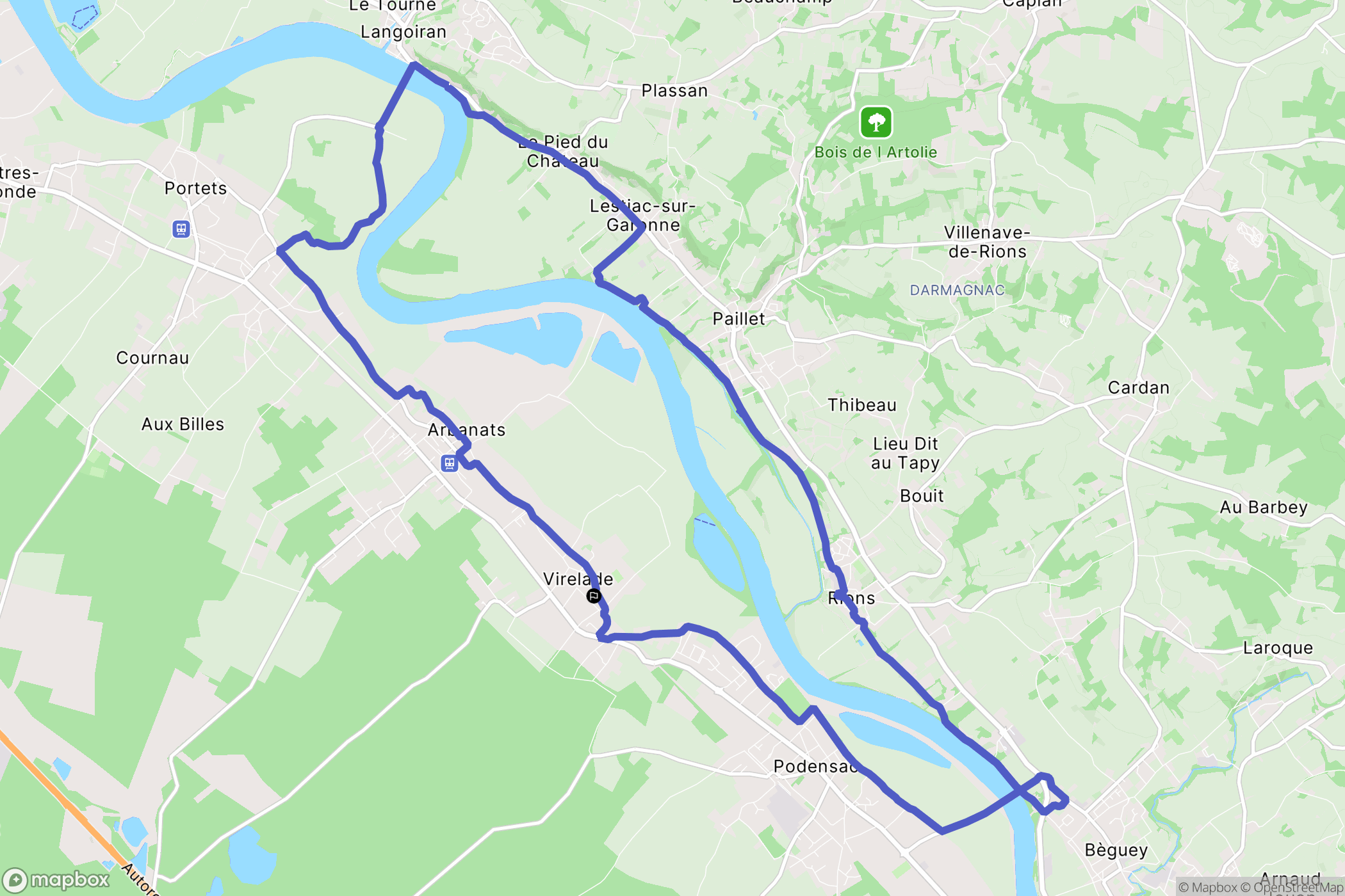 Virelade : carte du parcours de randonnée - France