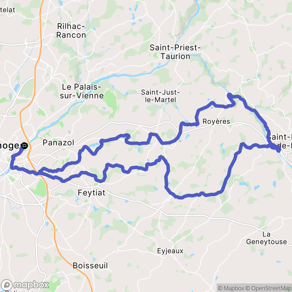Limoges : carte du parcours de randonnée - France
