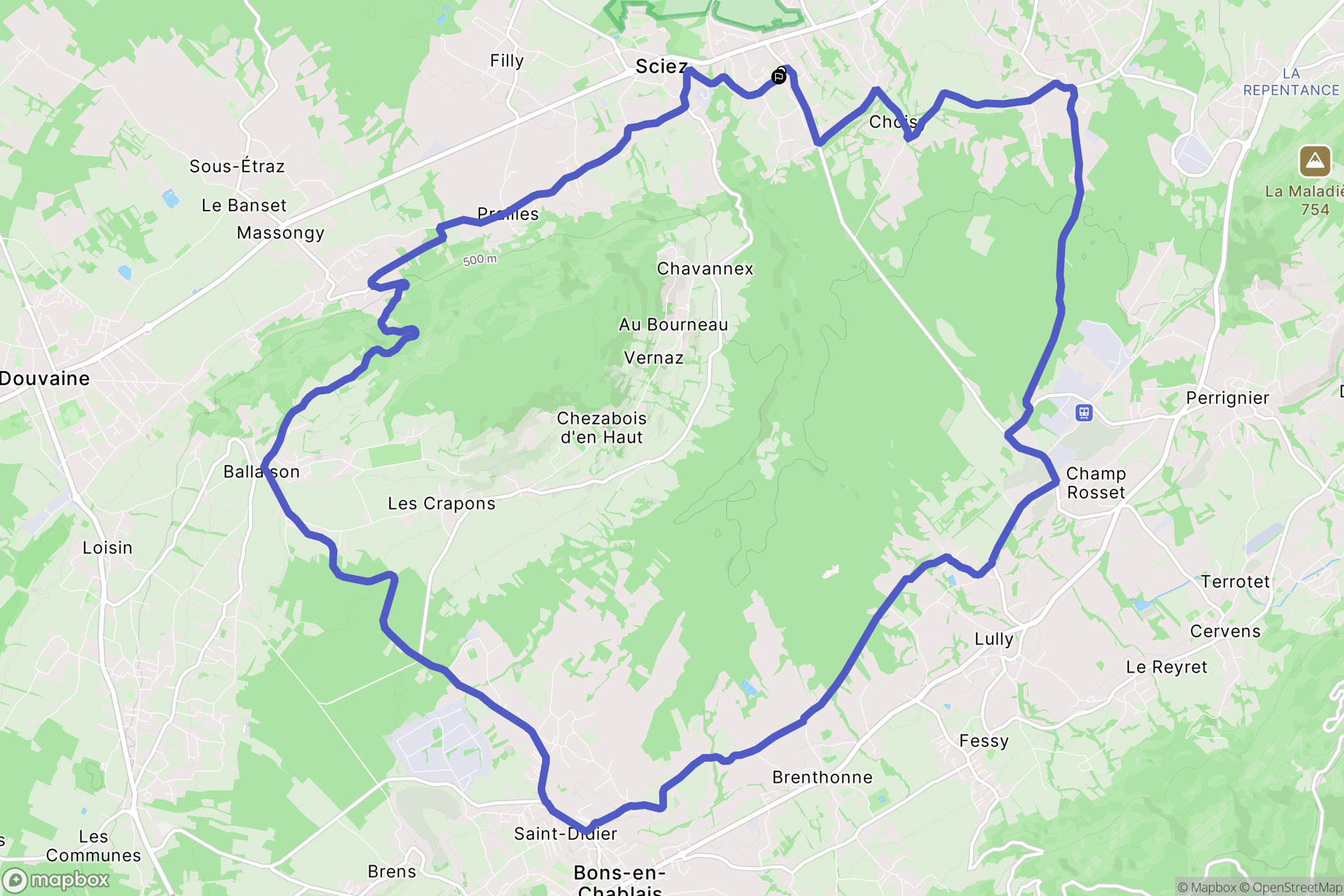 Sciez : carte du parcours de randonnée - France