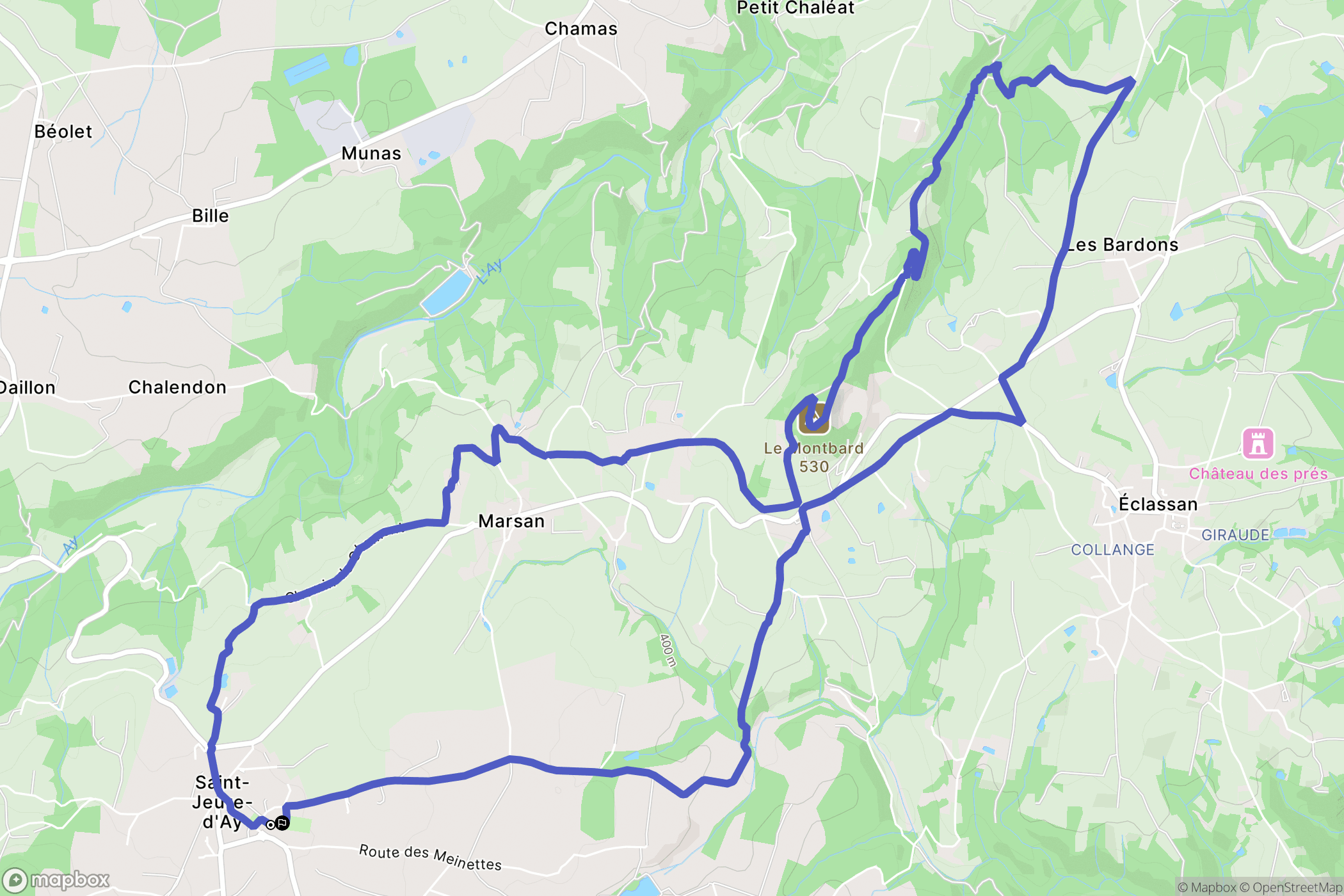 Saint-Jeure-d'Ay : carte du parcours de randonnée - France