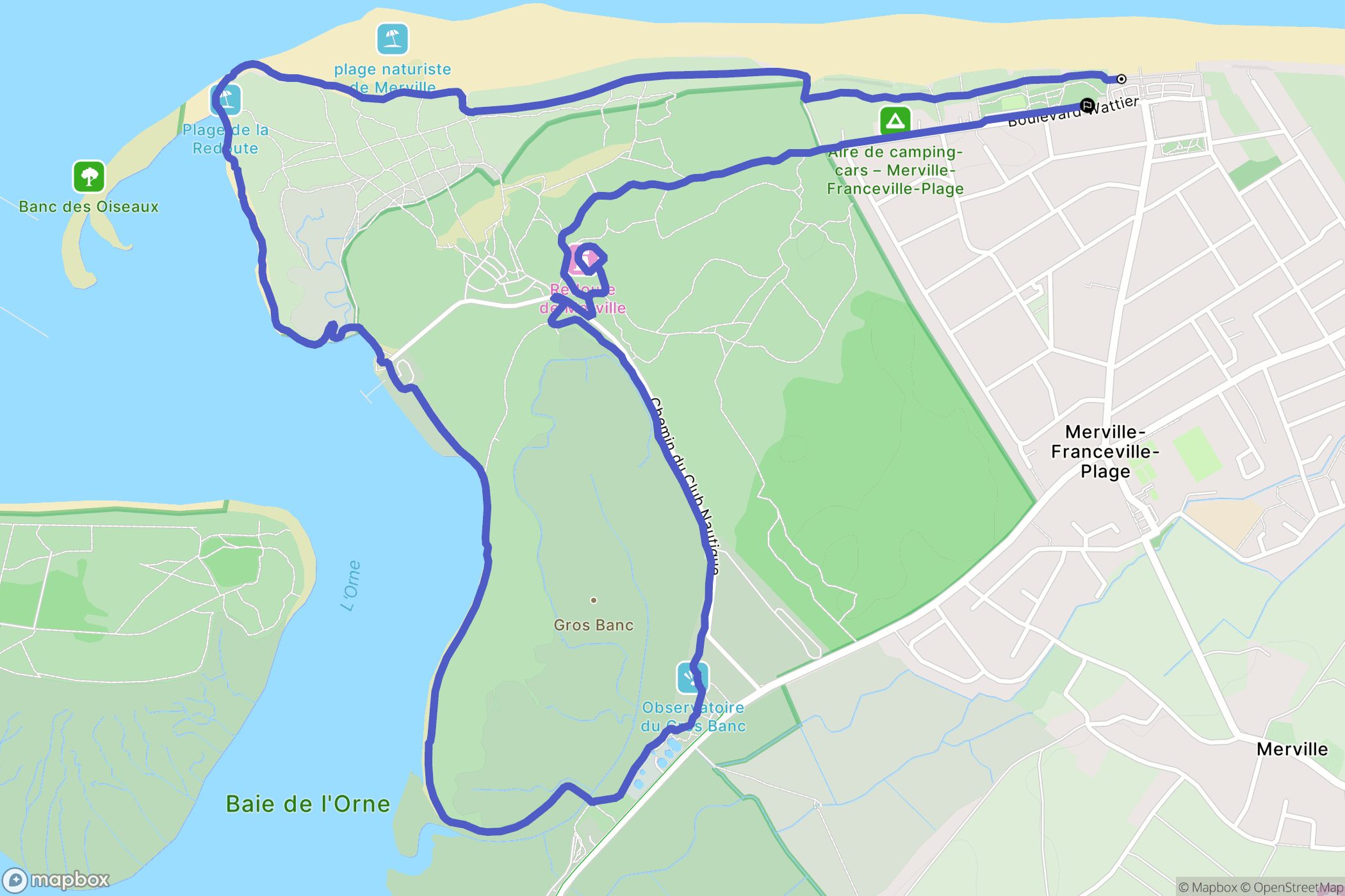 Merville-Franceville-Plage : carte du parcours de randonnée - France