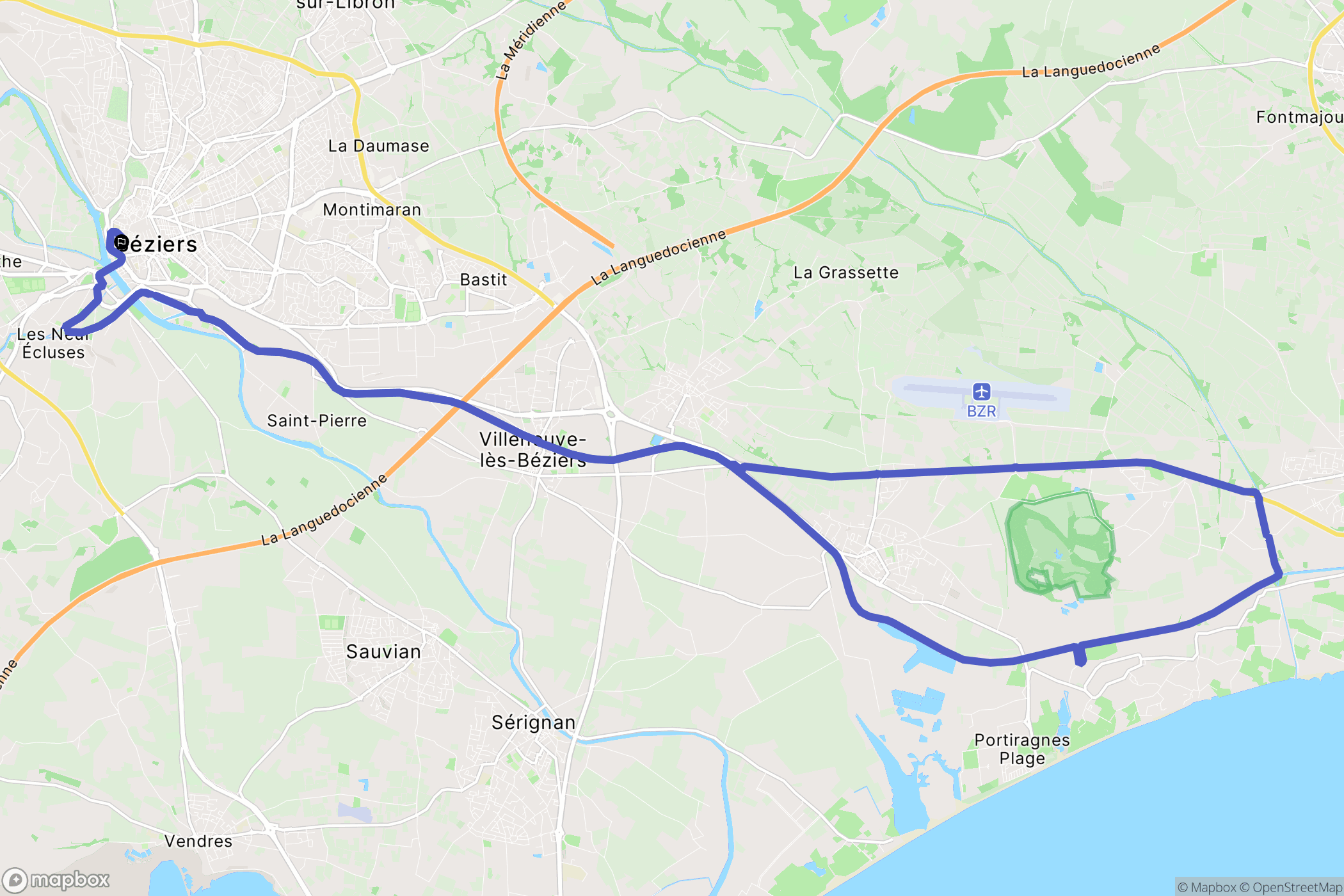 Béziers : carte du parcours de randonnée - France