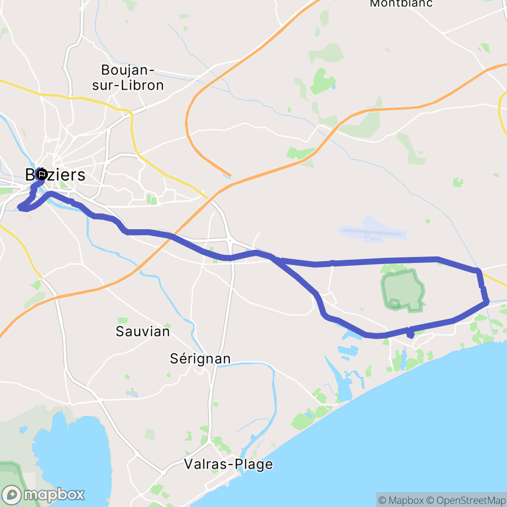 Béziers : carte du parcours de randonnée - France