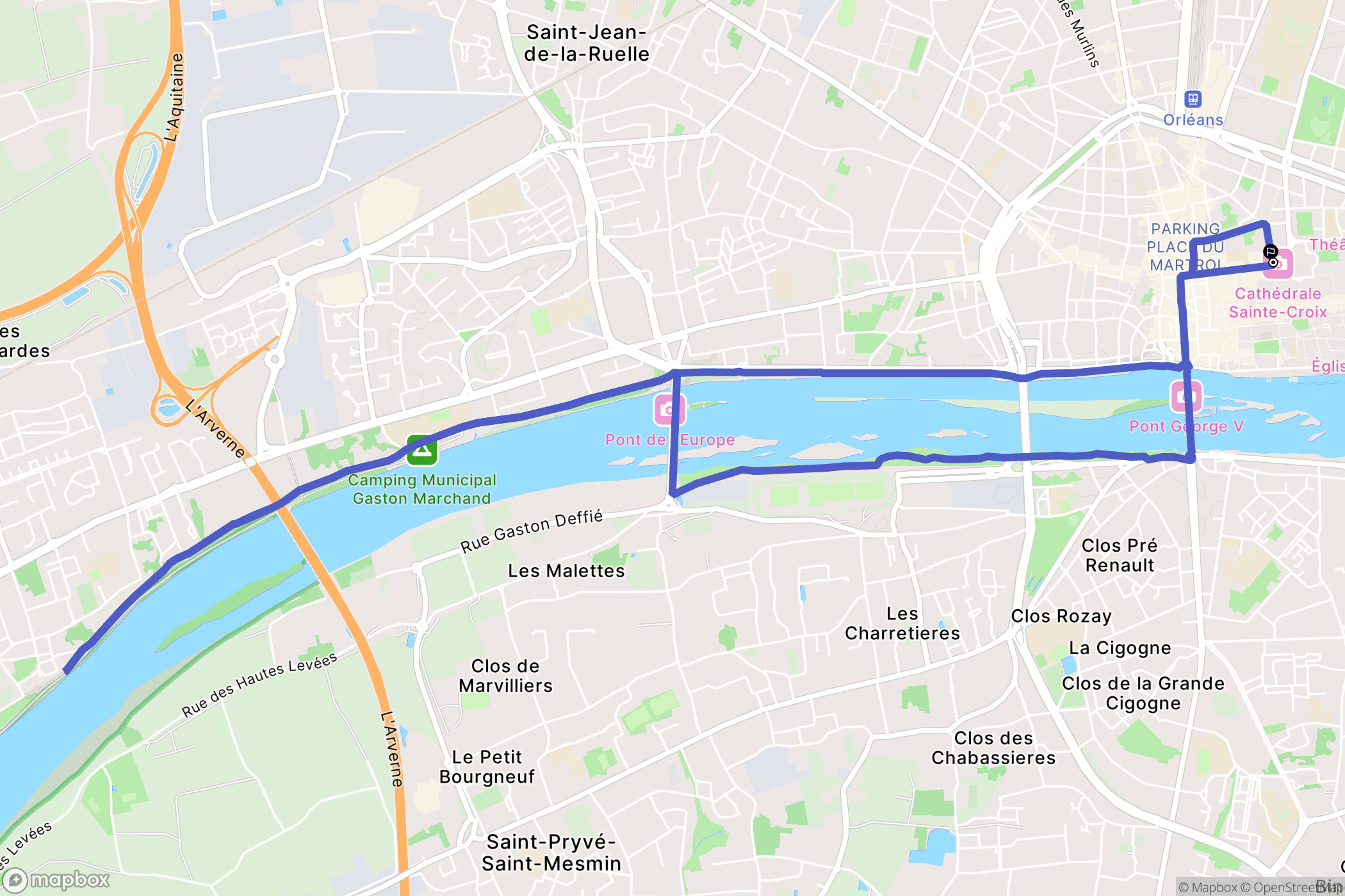 Orléans : carte du parcours de randonnée - France