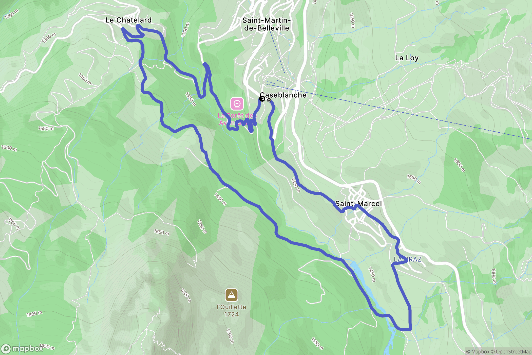 Les Belleville : carte du parcours de randonnée - France