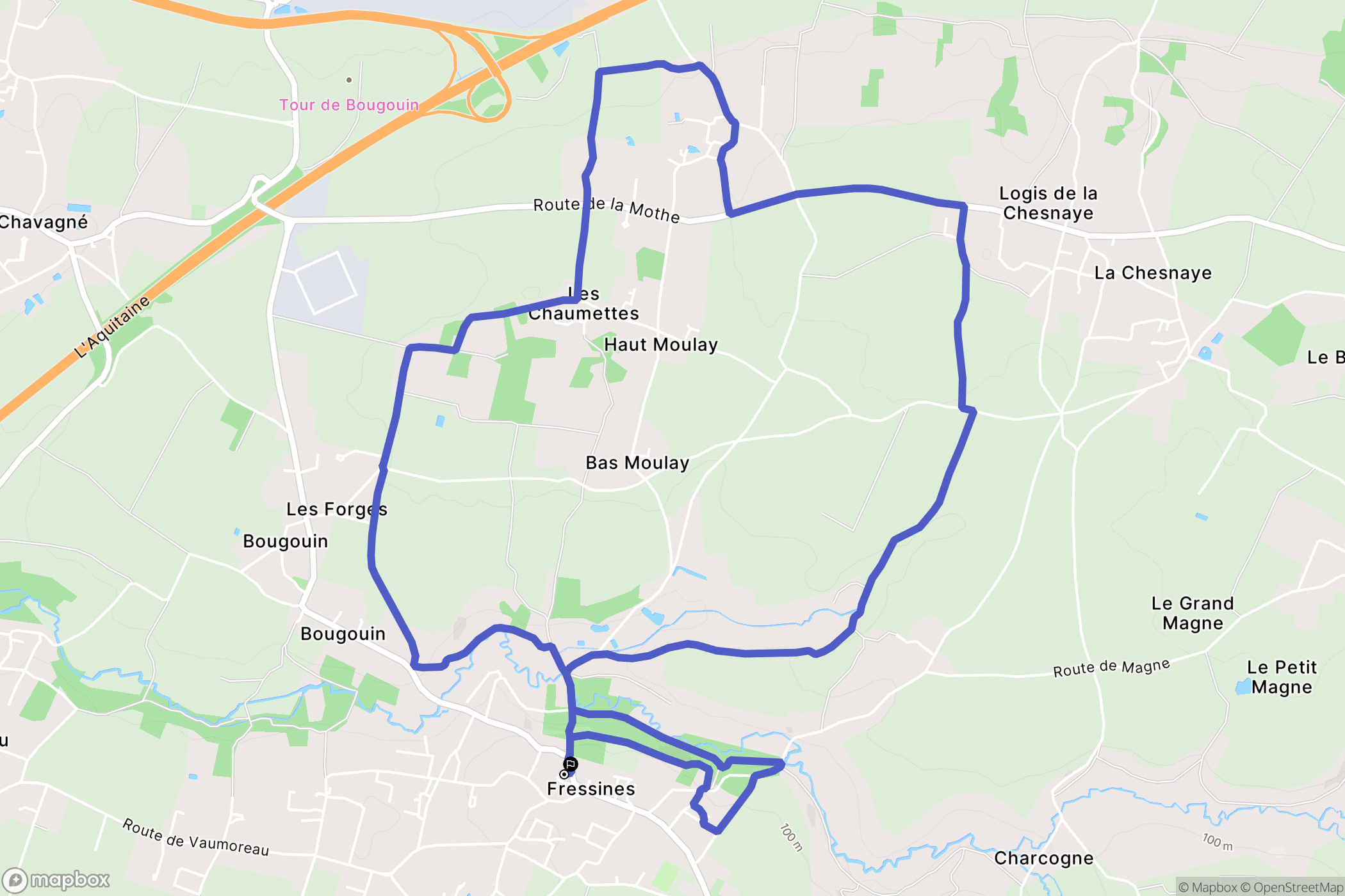 Fressines : carte du parcours de randonnée - France