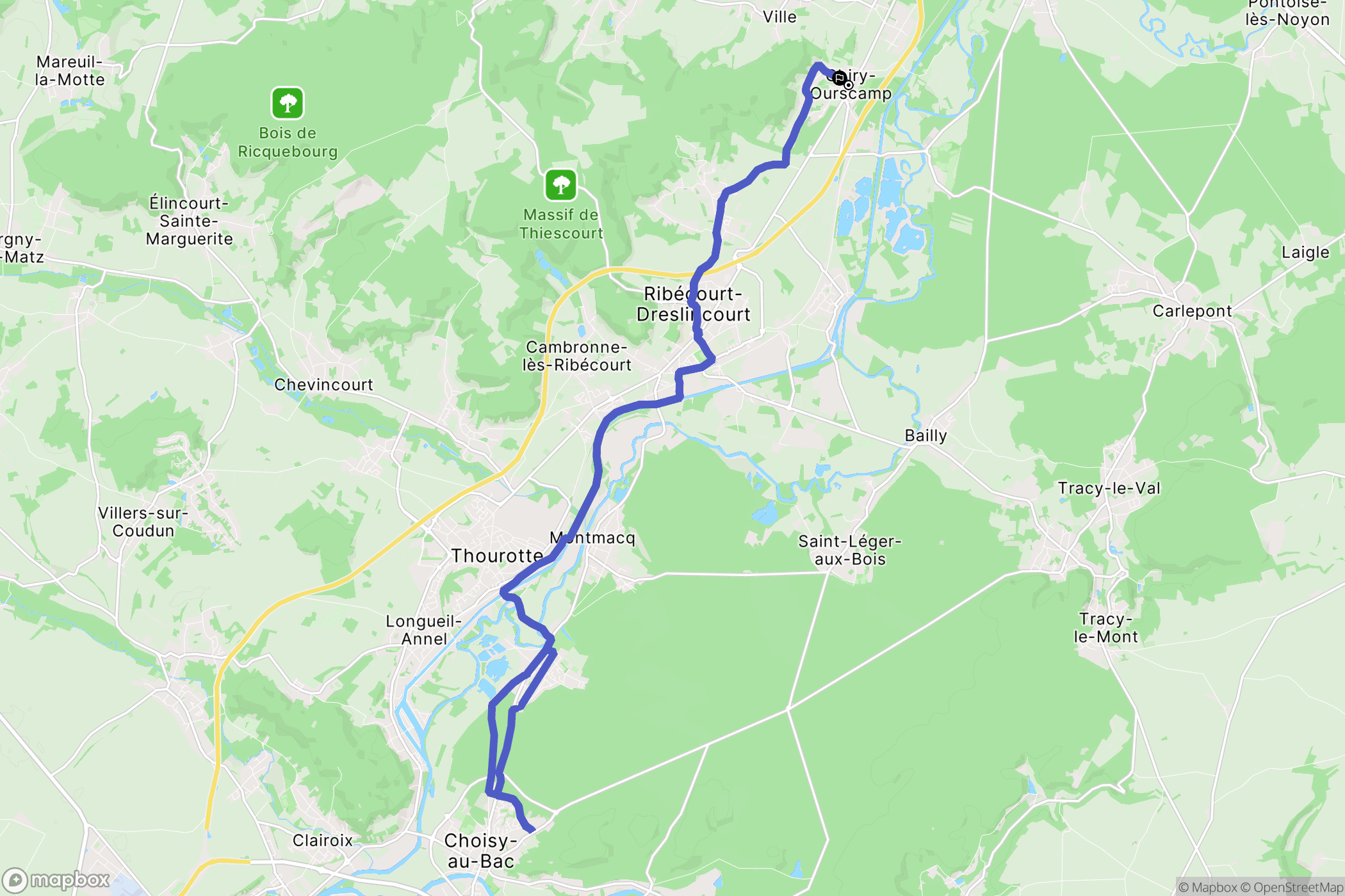 Chiry-Ourscamp : carte du parcours de randonnée - France
