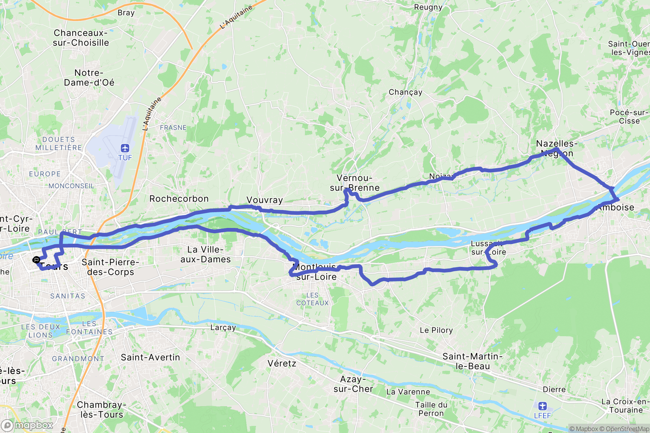 Tours : carte du parcours de randonnée - France