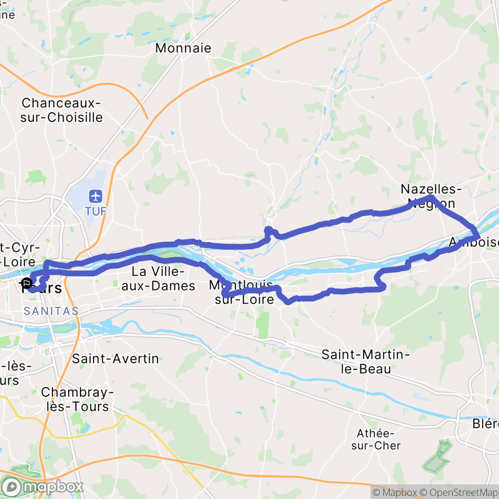 Tours : carte du parcours de randonnée - France