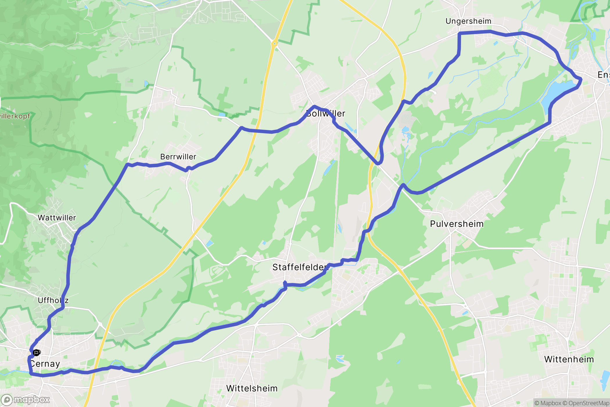 Cernay : carte du parcours de randonnée - France
