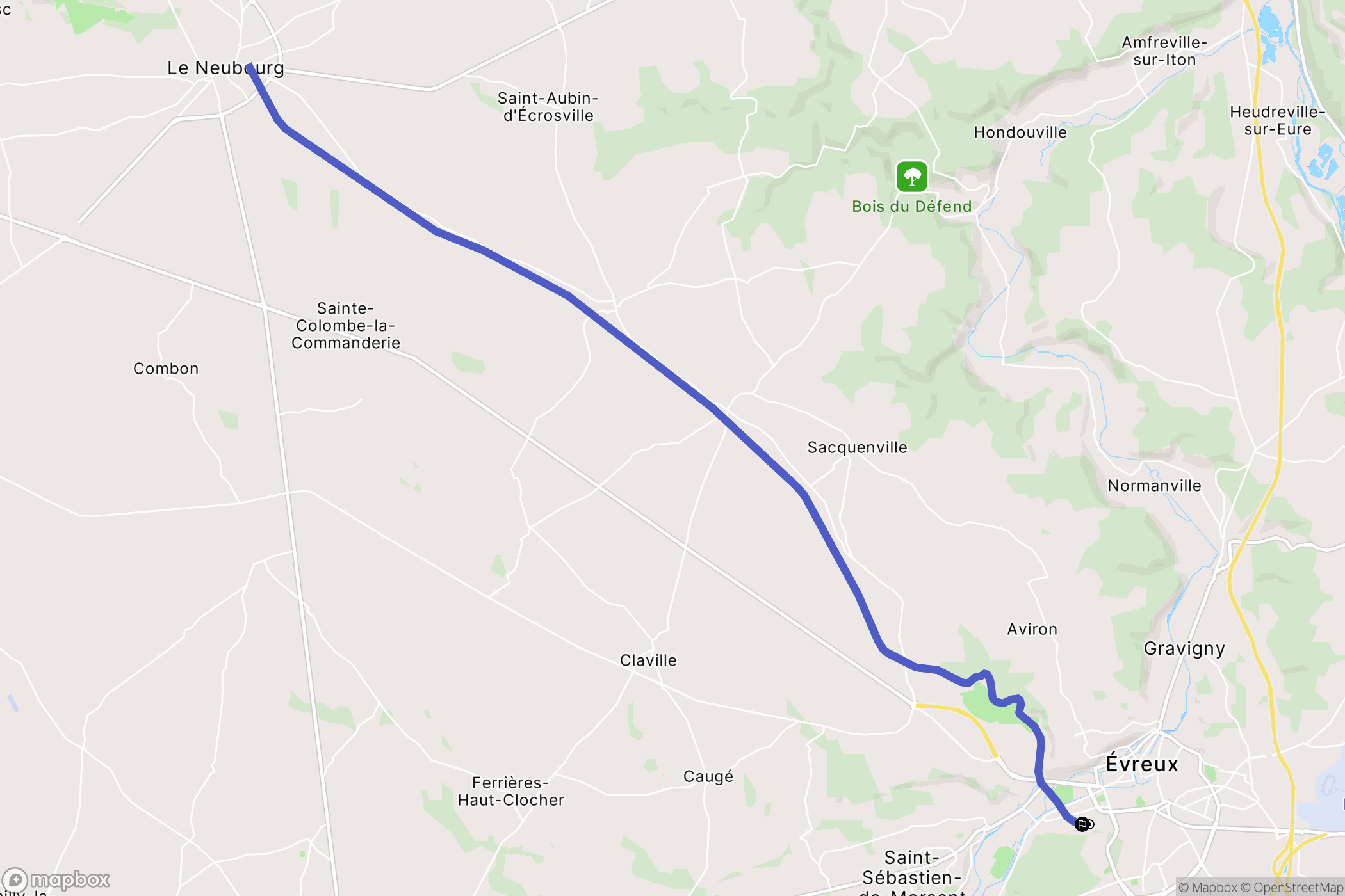 Évreux : carte du parcours de randonnée - France