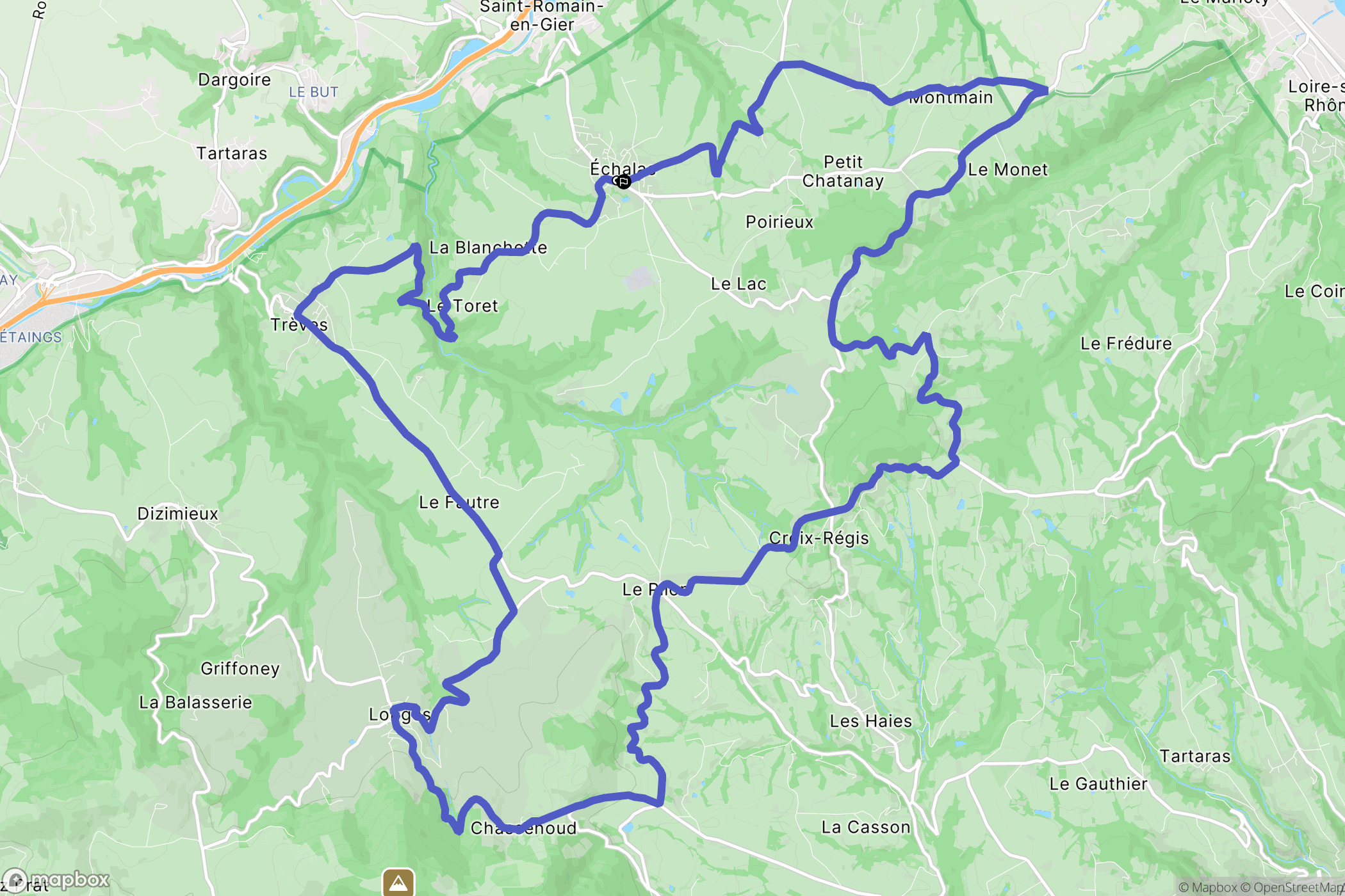 Échalas : carte du parcours de randonnée - France