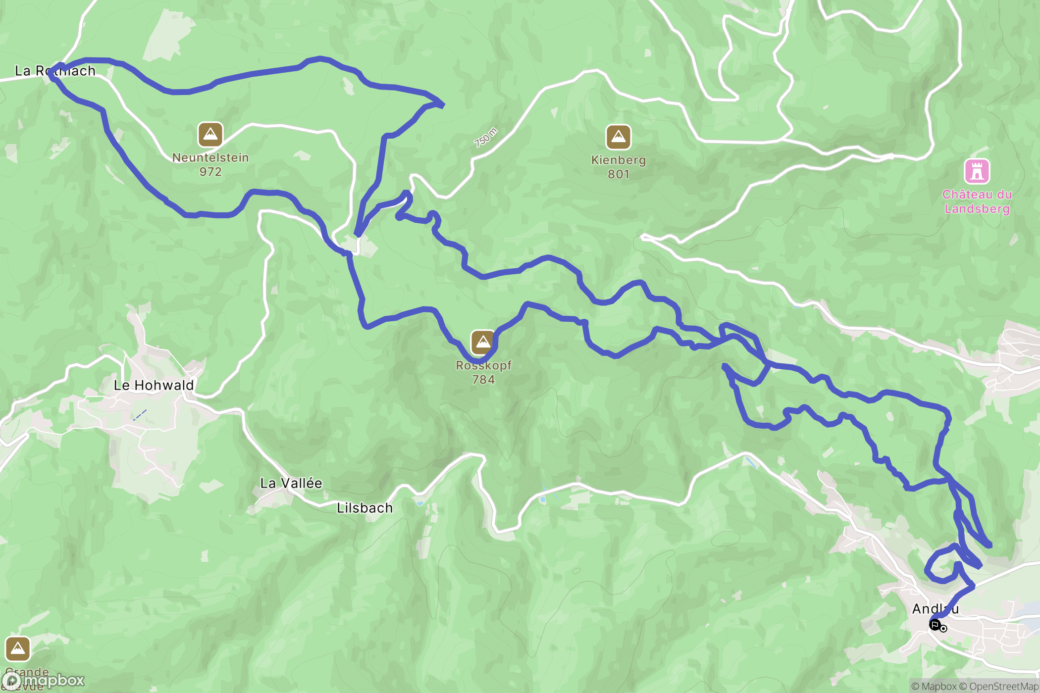 Andlau : carte du parcours de randonnée - France