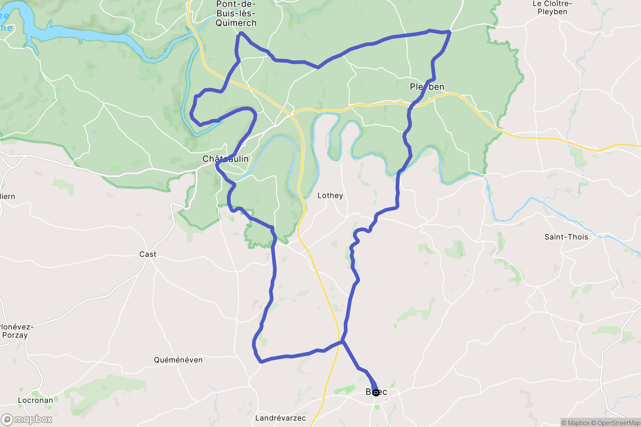 Briec : carte du parcours de randonnée - France