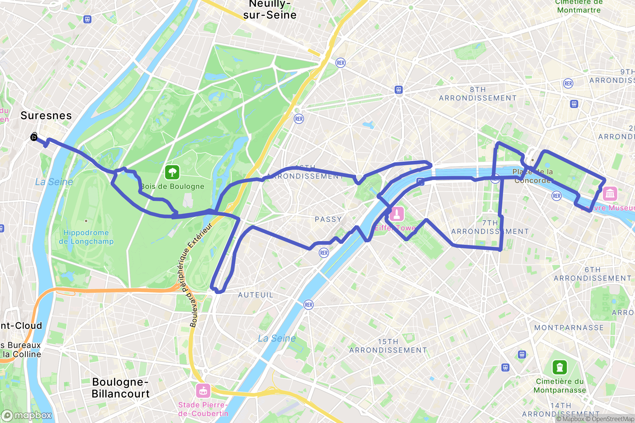 Suresnes : carte du parcours de randonnée - France