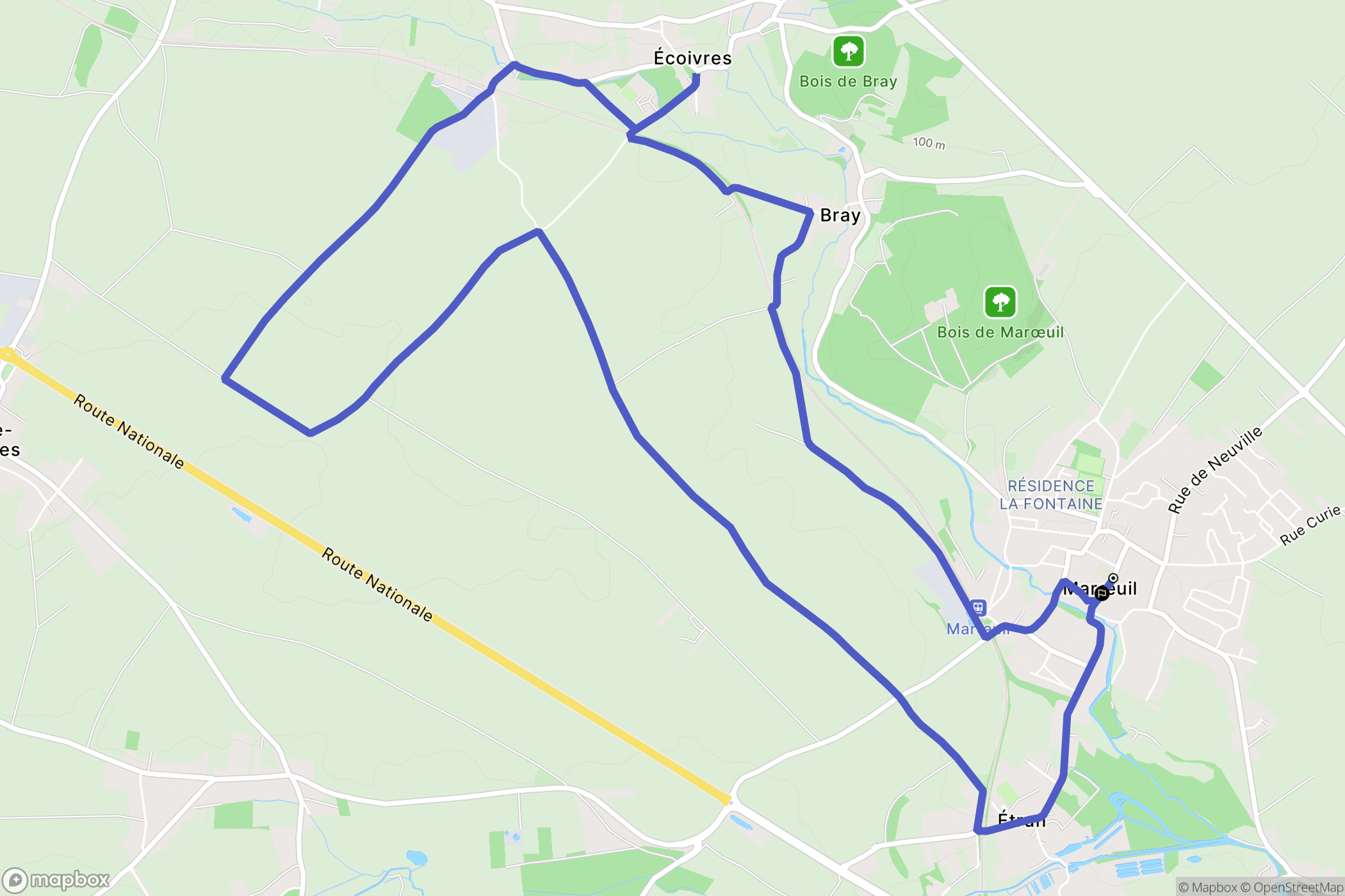 Marœuil : carte du parcours de randonnée - France