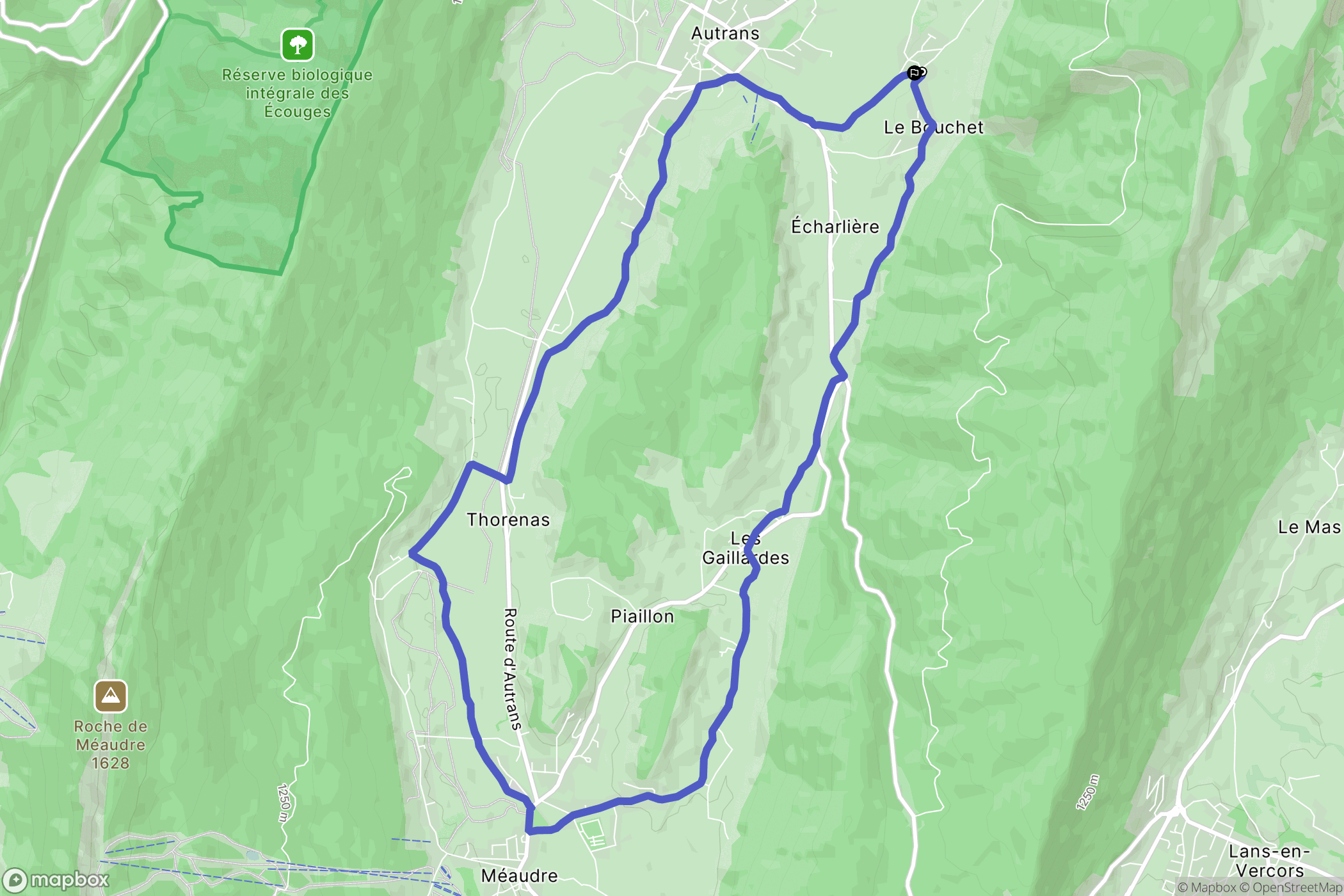 Autrans-Méaudre en Vercors : carte du parcours de randonnée - France