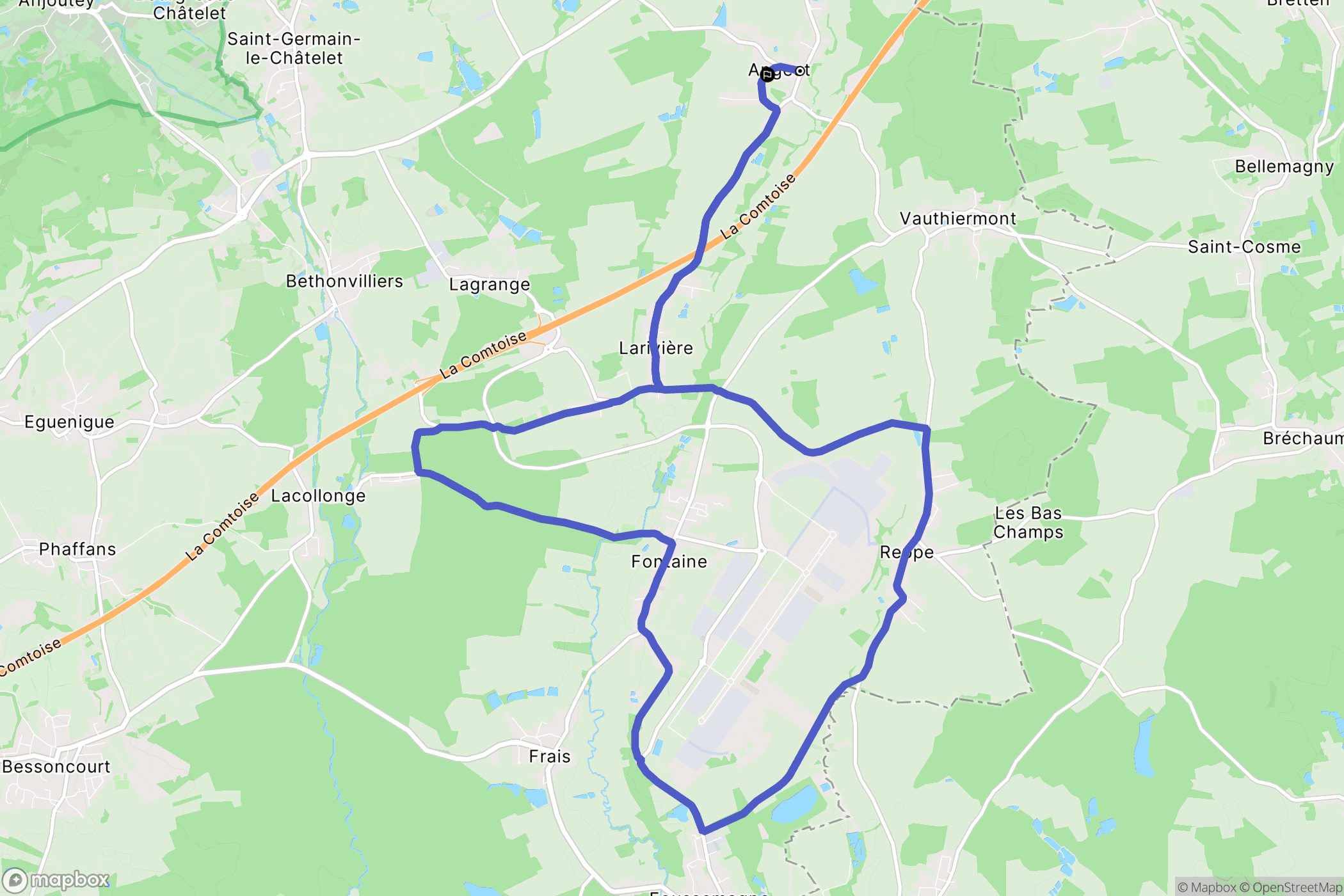 Angeot : carte du parcours de randonnée - France