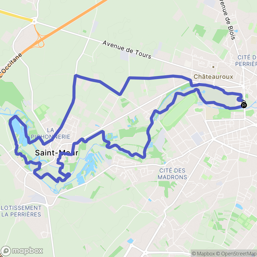 Châteauroux : carte du parcours de randonnée - France