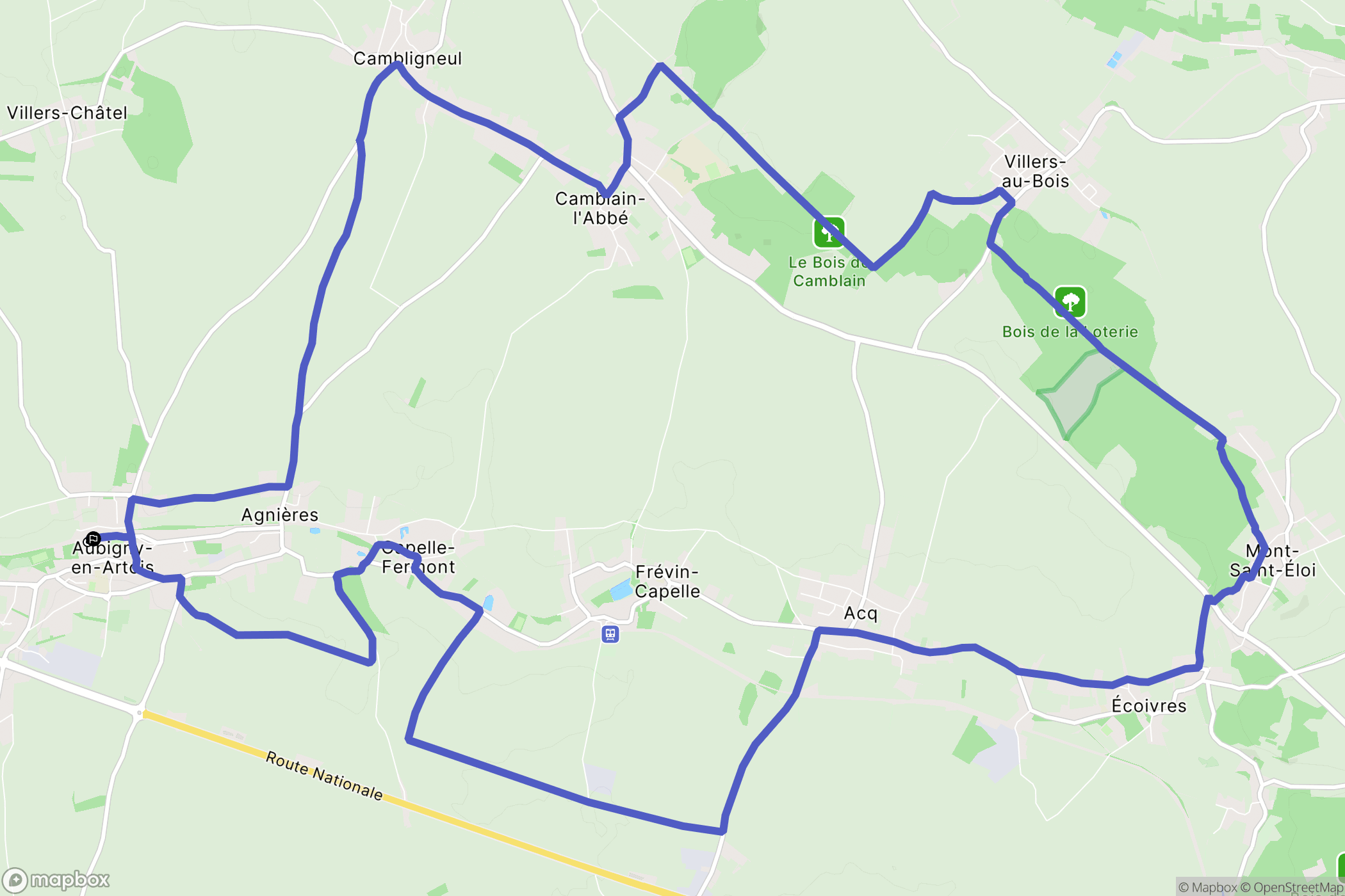 Aubigny-en-Artois : carte du parcours de randonnée - France