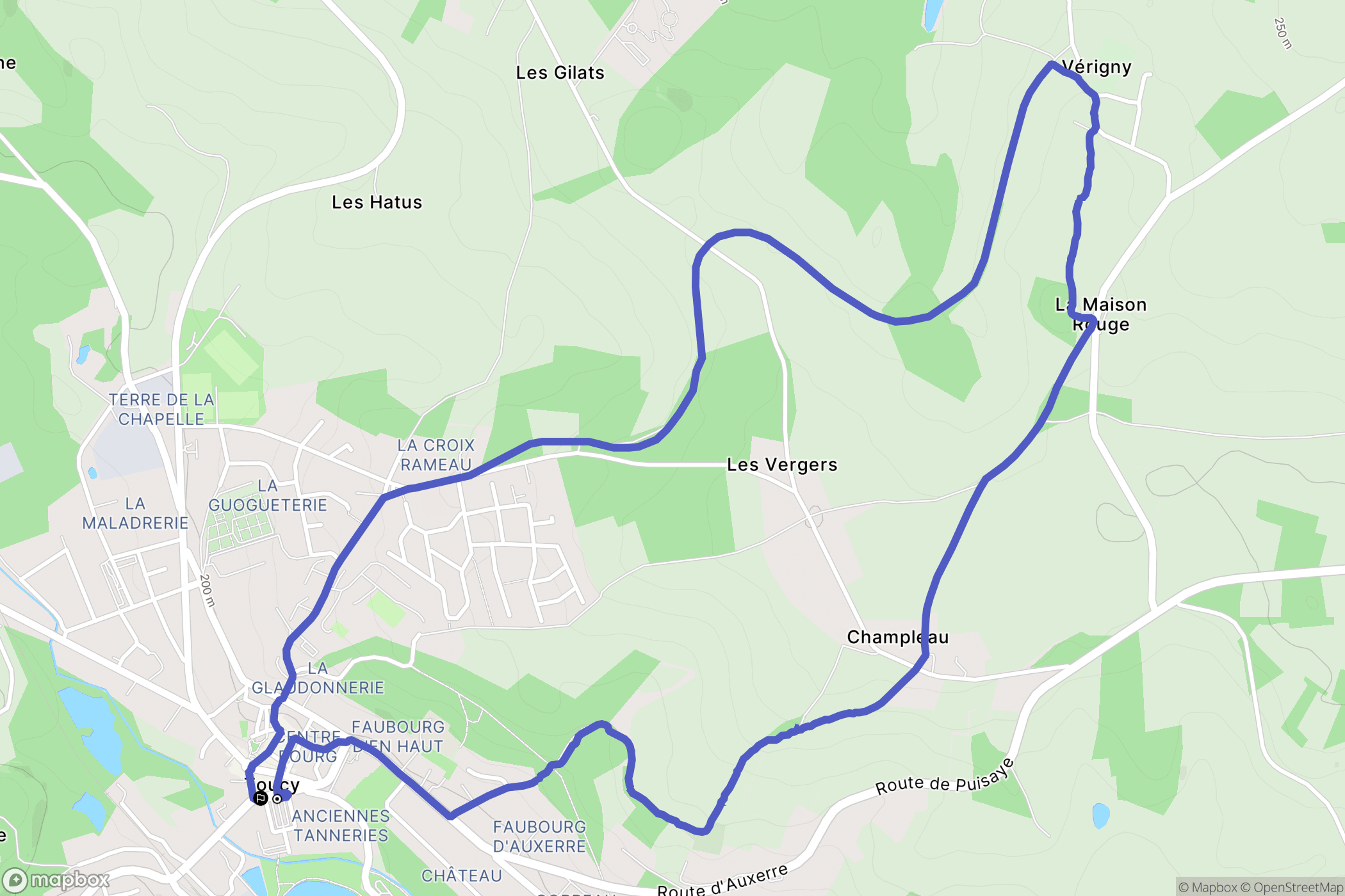 Toucy : carte du parcours de randonnée - France