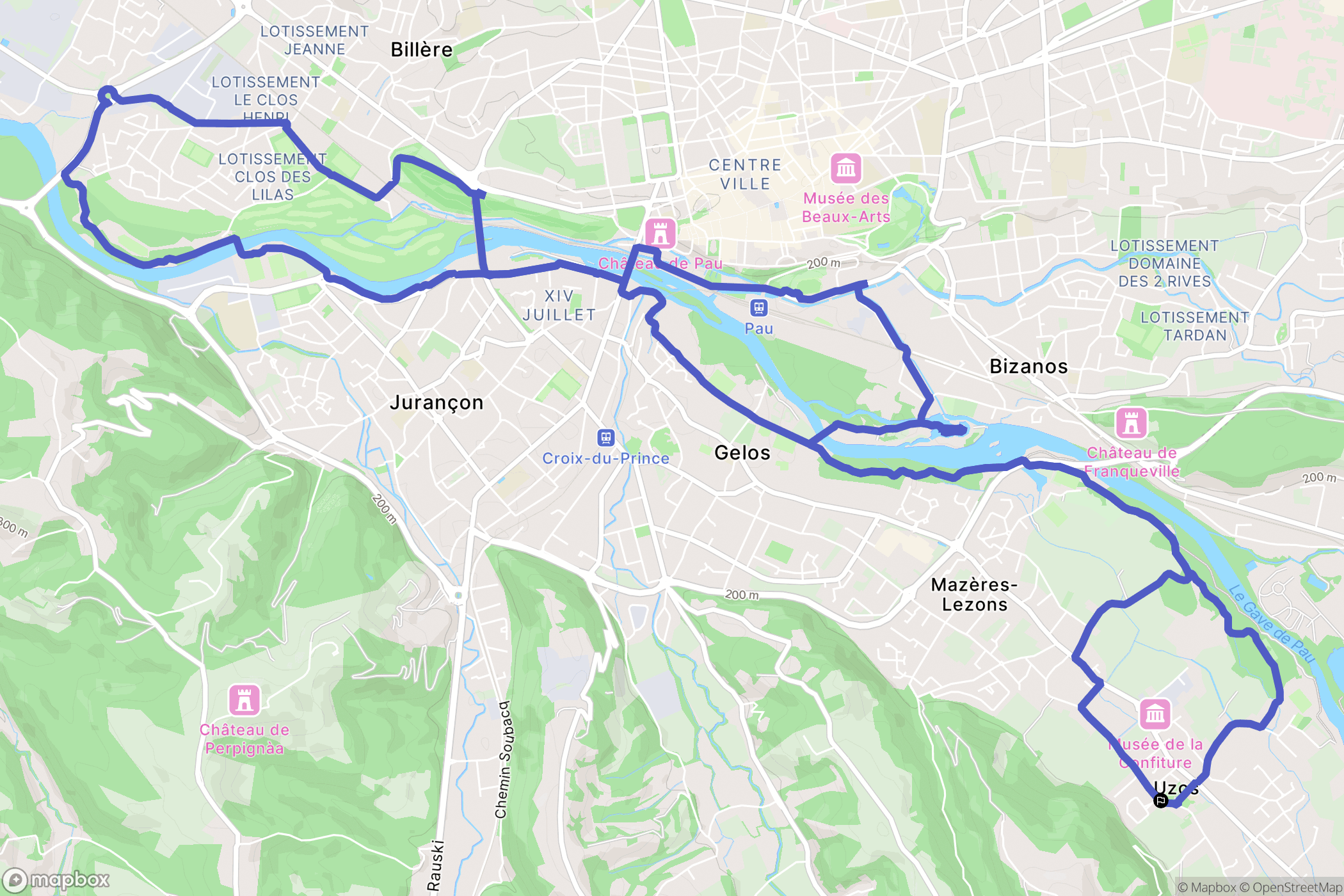 Uzos : carte du parcours de randonnée - France