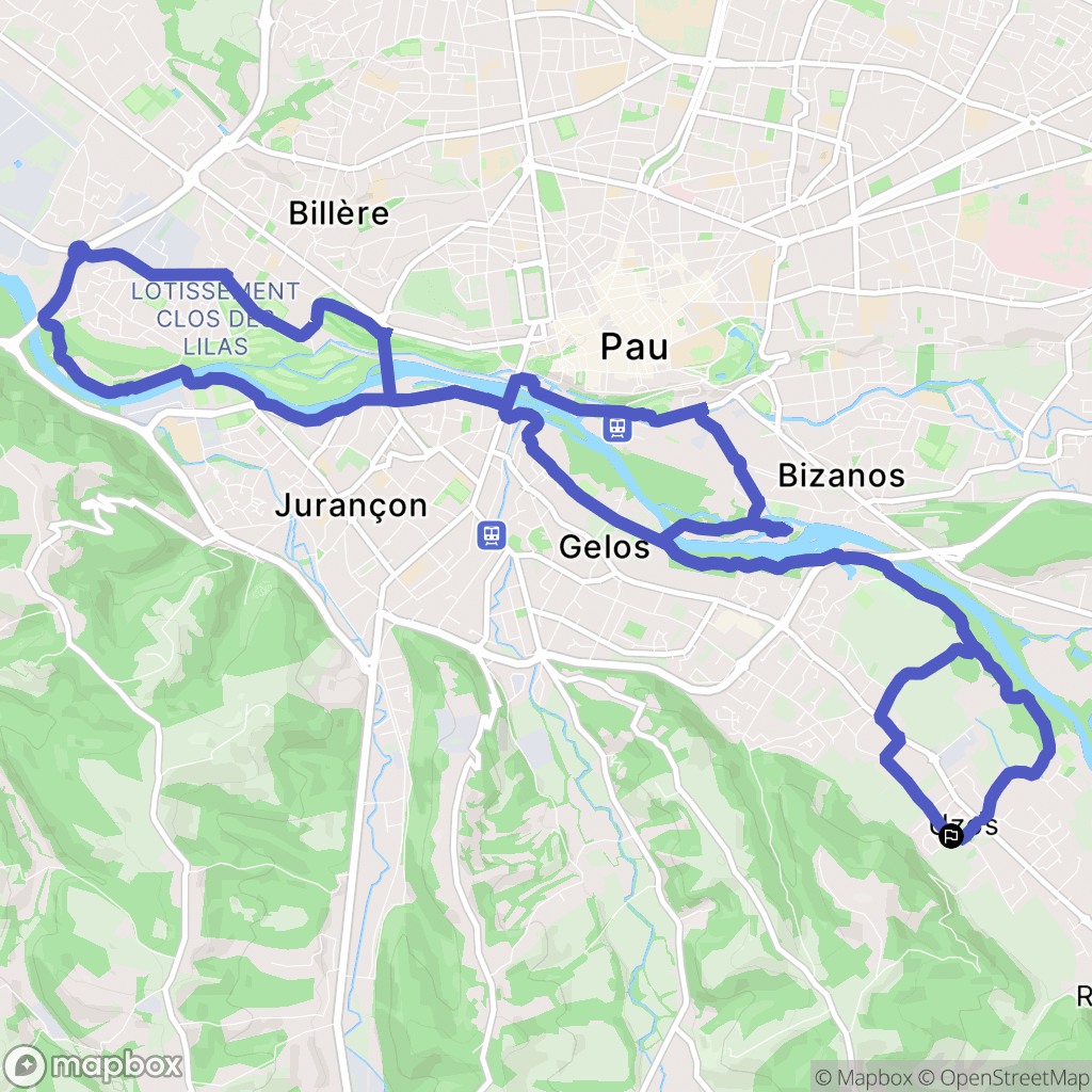 Uzos : carte du parcours de randonnée - France