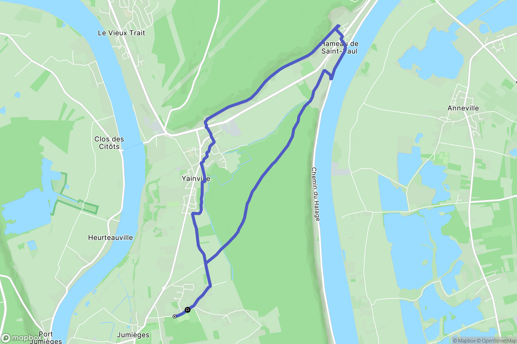Jumièges : carte du parcours de randonnée - France