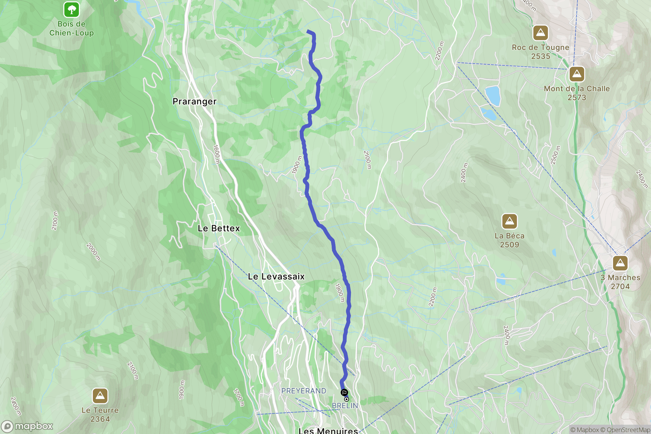 Les Ménuires : carte du parcours de randonnée - France