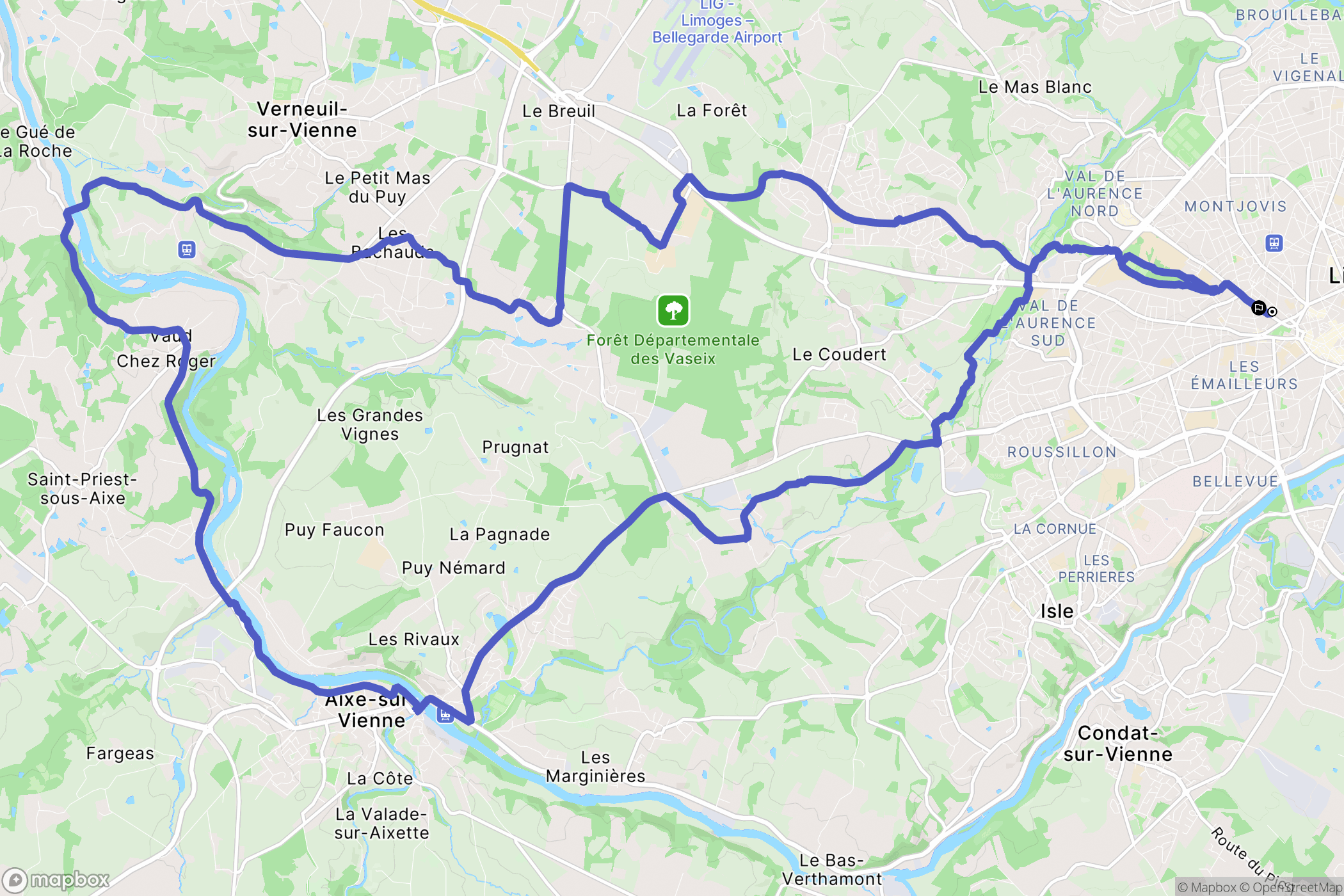 Limoges : carte du parcours de randonnée - France