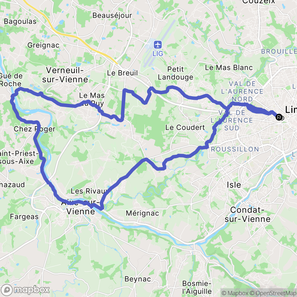 Limoges : carte du parcours de randonnée - France