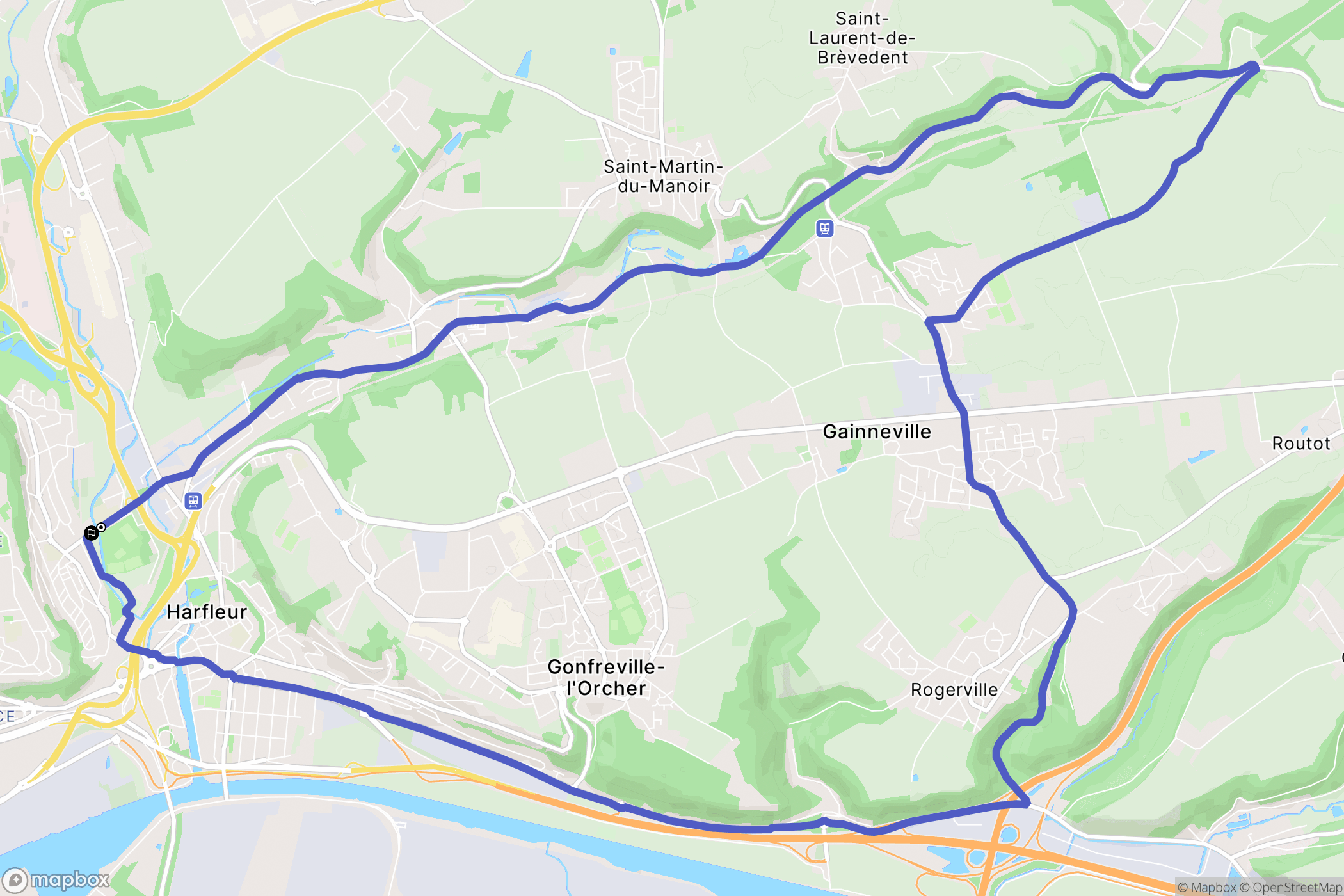 Harfleur : carte du parcours de randonnée - France