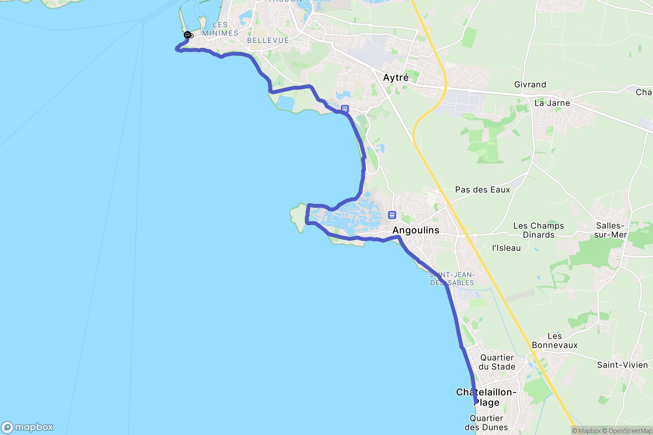 La Rochelle : carte du parcours de randonnée - France