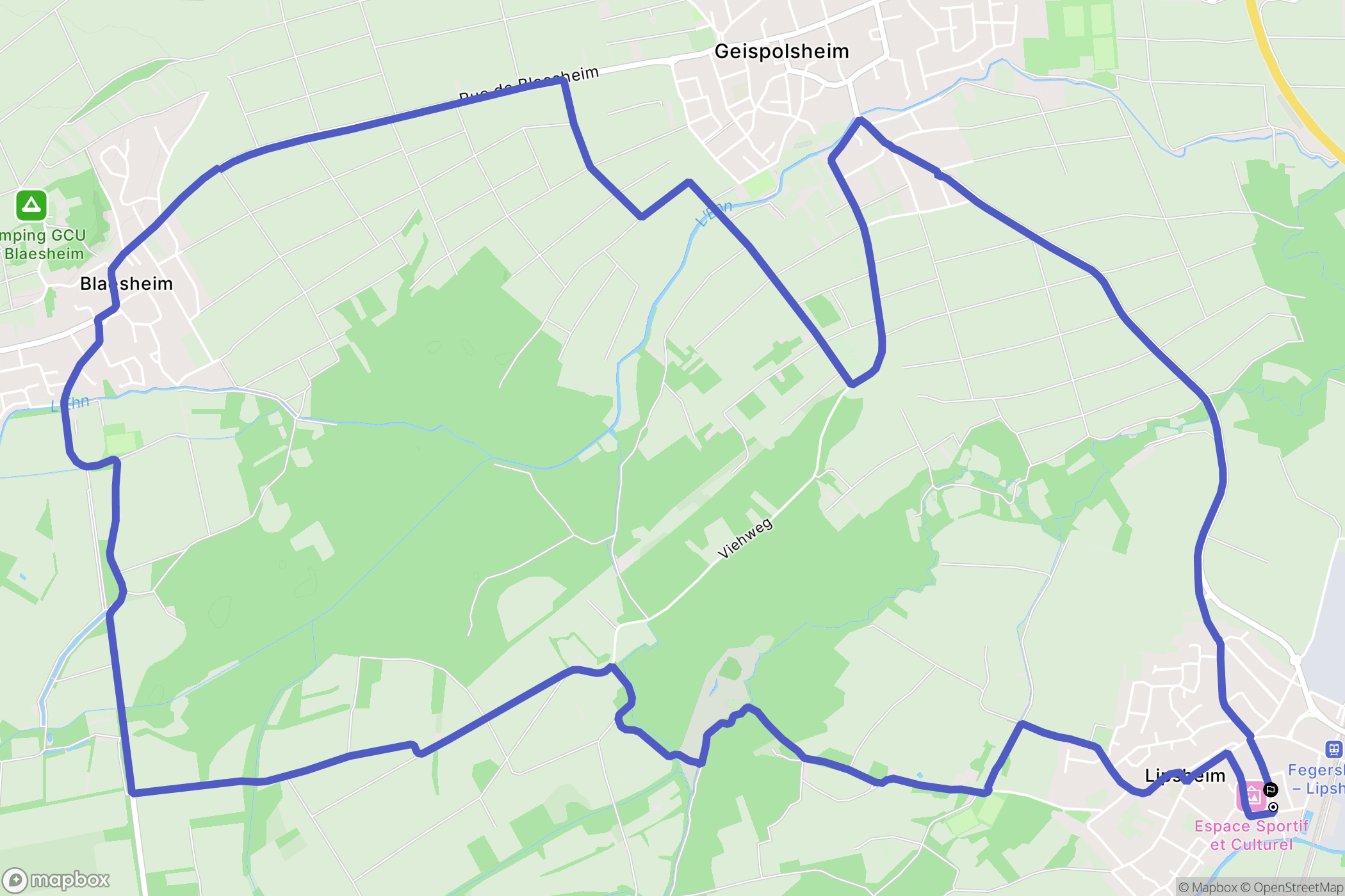 Lipsheim : carte du parcours de randonnée - France